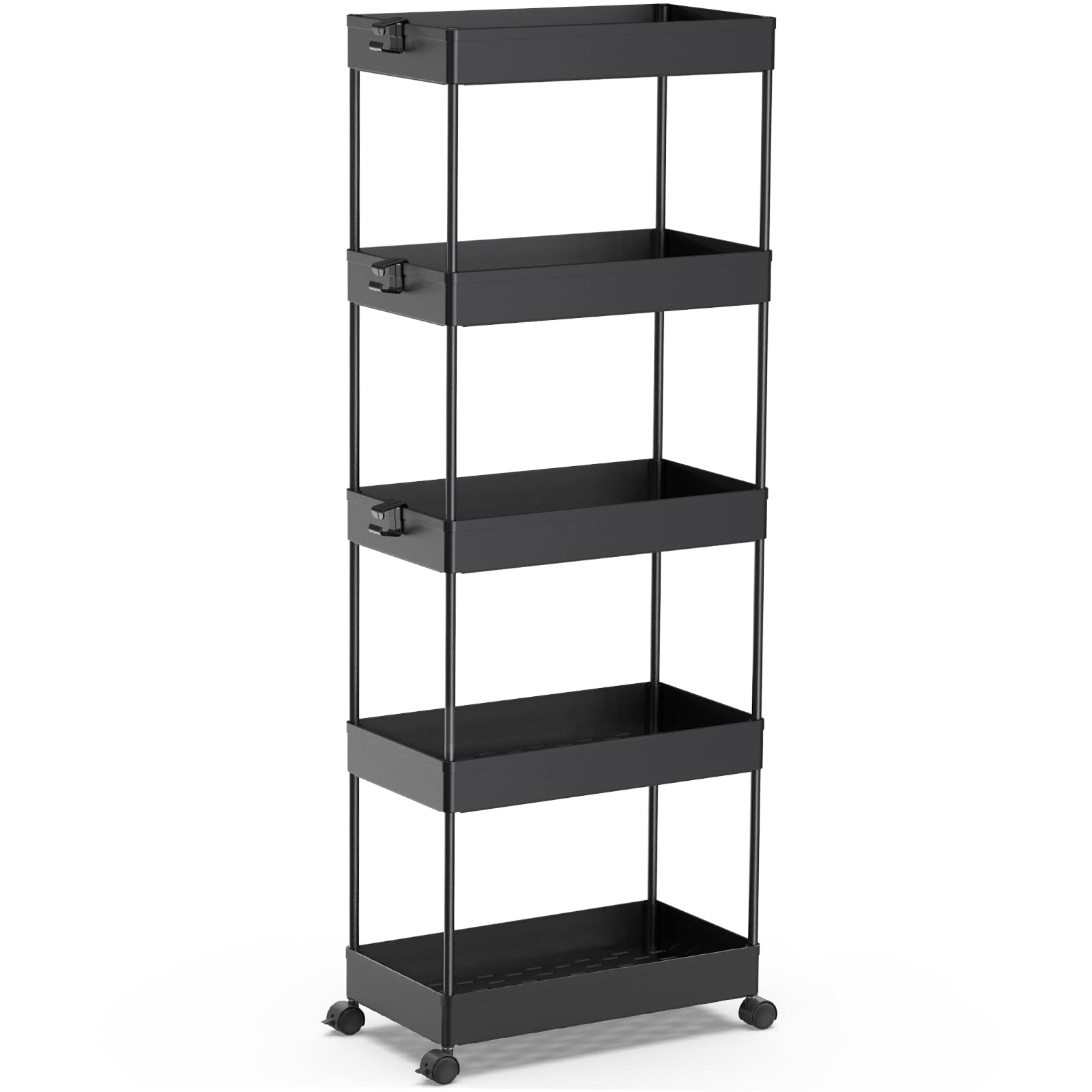SPACEKEEPER Rolling Storage Cart 3 Tier Bathroom Cart Organizers with Wheels Laundry Room Organization Mobile Shelving Unit Utility Cart Storage Shelves Multi-Functional for Office, Home, Black