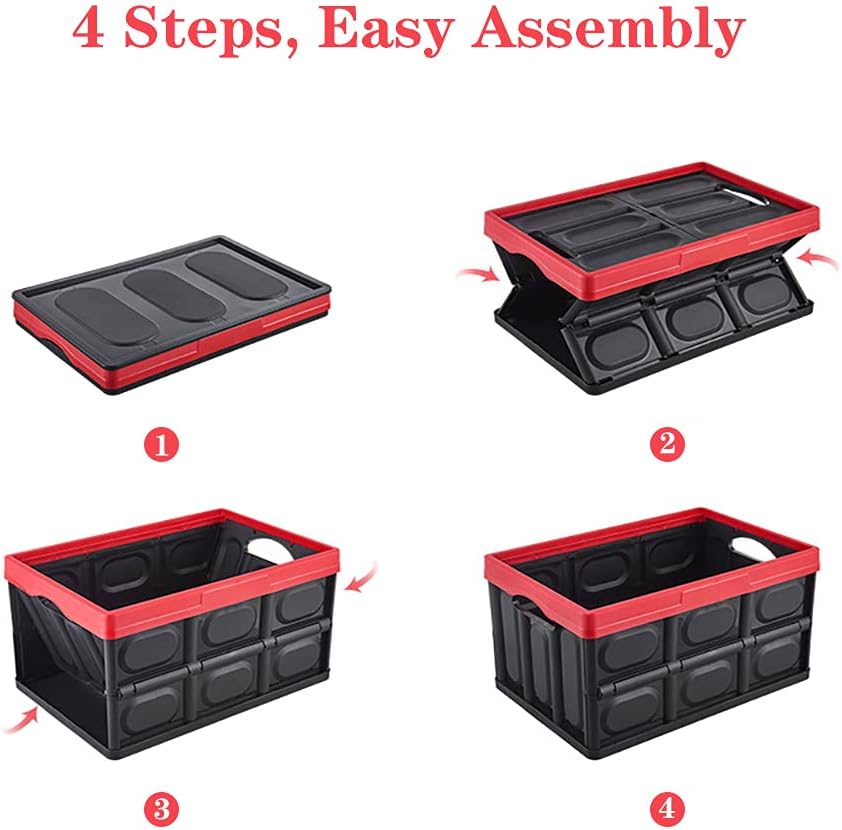 GUOZI 30 Liter Collapsible Storage Bin with Lid, Durable Plastic Folding Storage Crate, Stackable Storage Box Organizer Container for Keepsake Toy Photos Office Nursery Wardrobe Bookshelf etc.