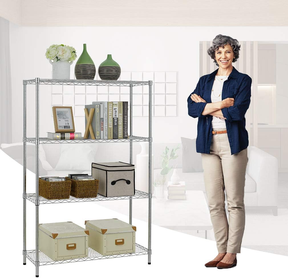 BestOffice | 4-Tier Wire Storage Shelves | 36x14x54 | Chrome | with Adjustable Racks | Heavy-Duty Metal Shelf, Holds Upto 1000 lbs | No-Tool Assembly | Ideal for Home & Garage Shelving