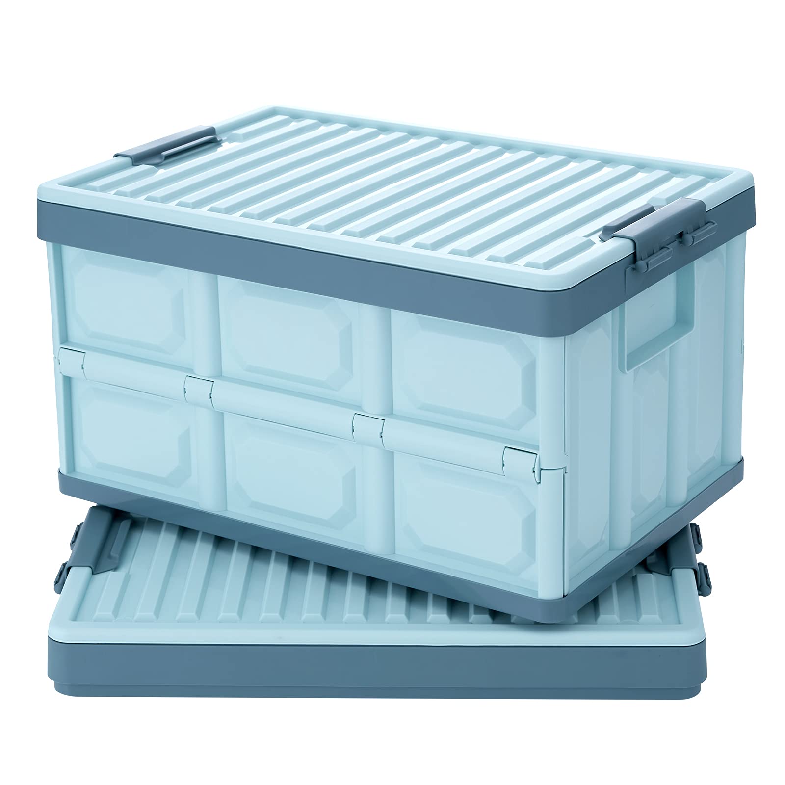 Collapsible Storage Bins with Lids 30L, Folding Plastic Stackable Utility Crates 2-Pack, Durable Containers for Home & Garage Organization - Oyster White