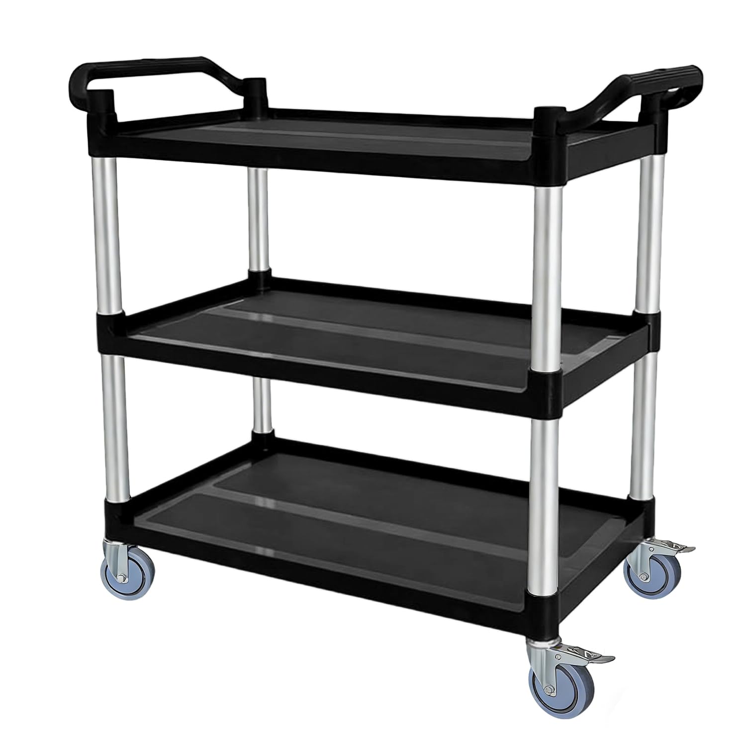 Plastic Utility Carts with Wheels, 3-Tier Rolling Service Cart, 300 lbs Heavy Duty Capacity with 4 inch Silent Casters(2 Lockable), for Home, Office, Restaurant, Warehouse.31.5"× 16" × 38"