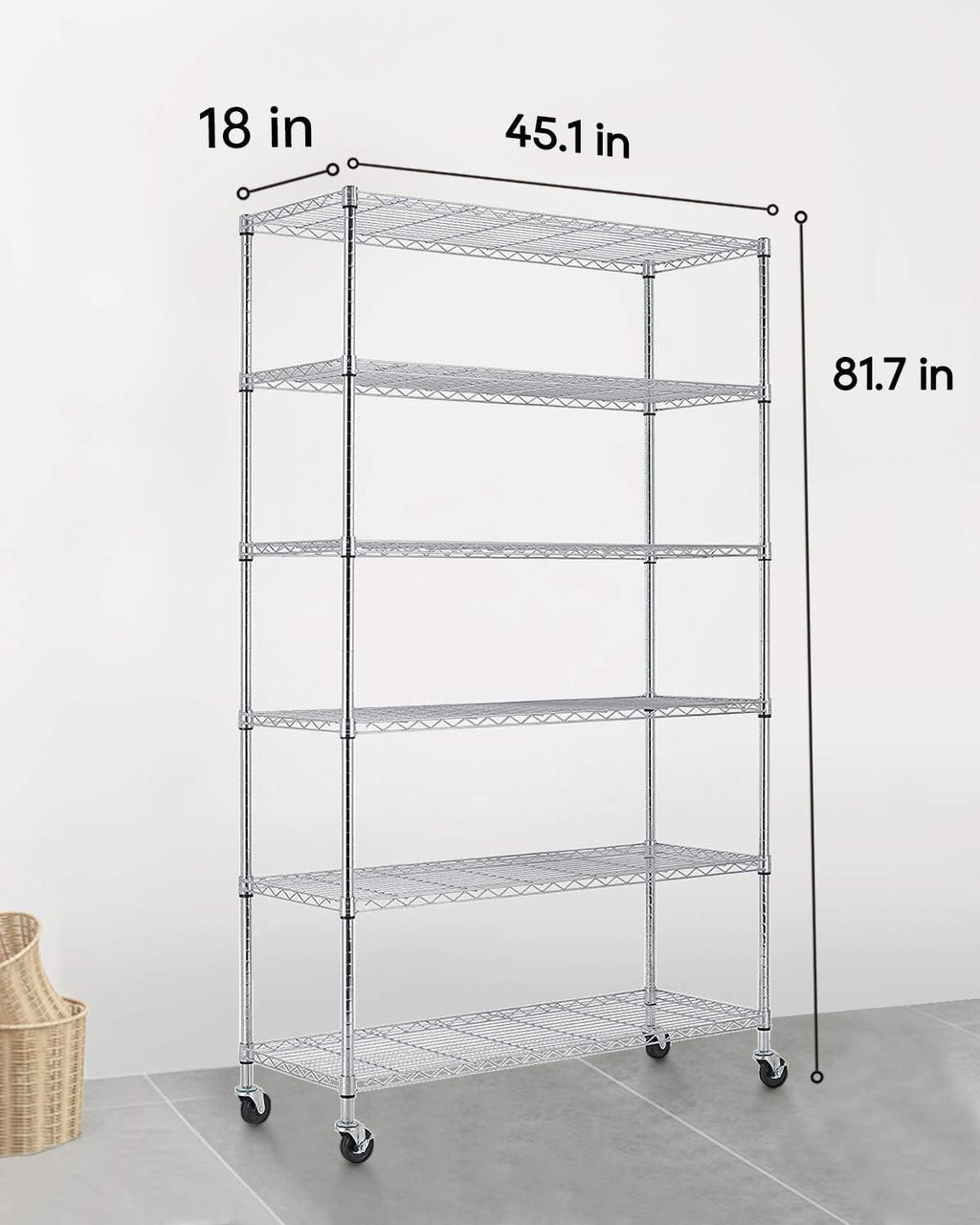 FDW 18x45x82 inch Wire Shelving Unit with Wheels Steel 6 Tier Heavy Duty Layer Rack Storage Metal Shelf Garage Organizer Wire Rack Shelving Adjustable Utility 2100 LBS Capacity,Chrome