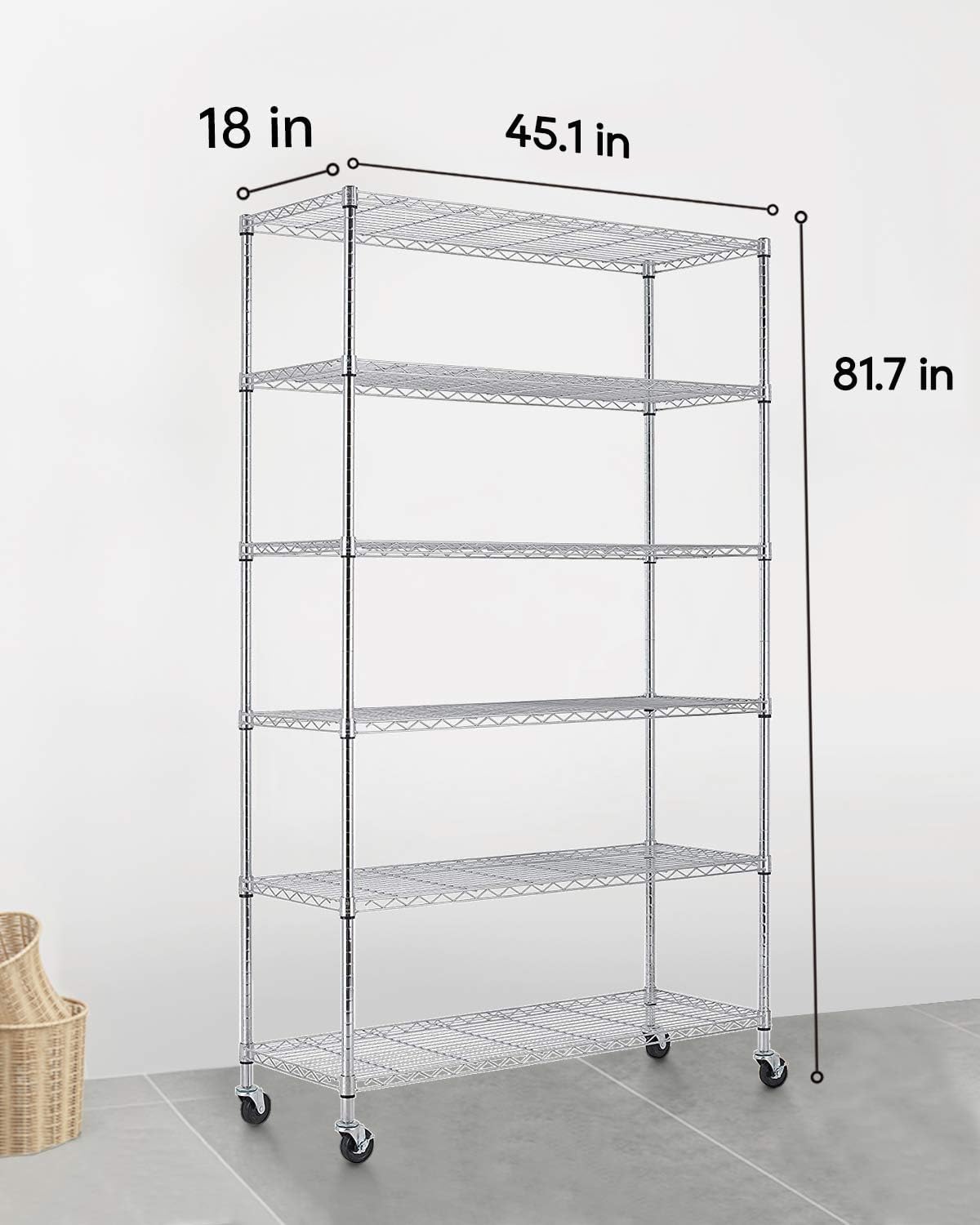 FDW 18x45x82 inch Wire Shelving Unit with Wheels Steel 6 Tier Heavy Duty Layer Rack Storage Metal Shelf Garage Organizer Wire Rack Shelving Adjustable Utility 2100 LBS Capacity,Chrome
