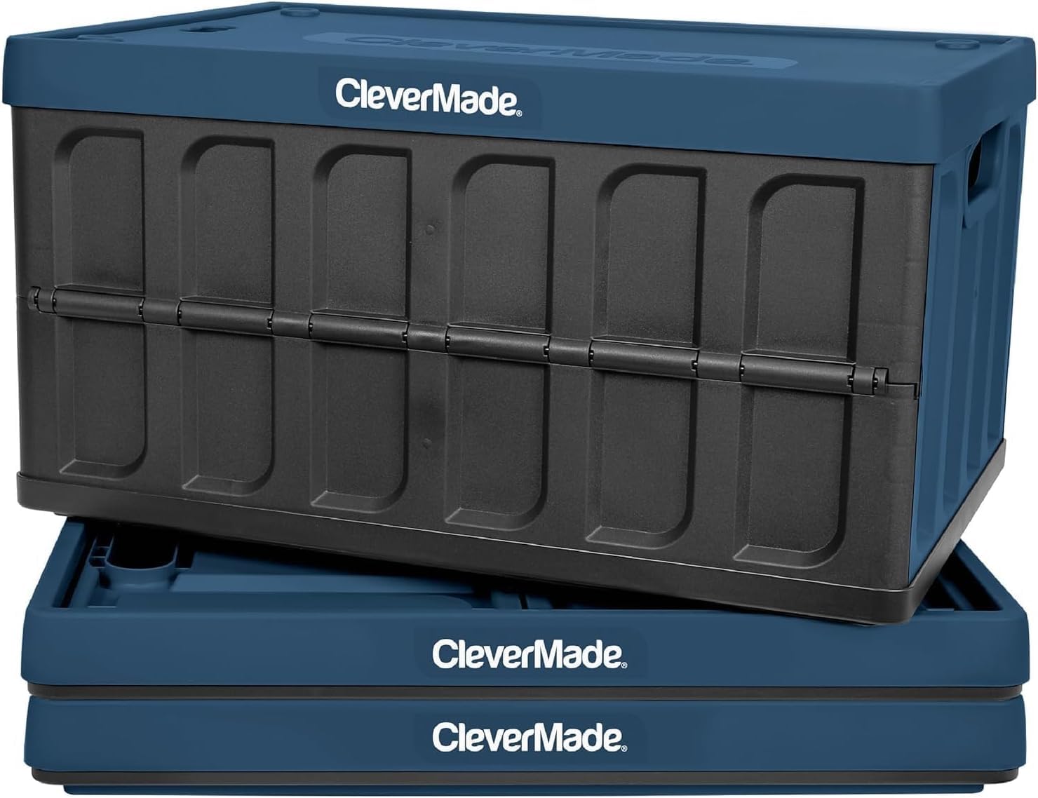 CleverMade Collapsible Storage Bins with Lids (62L, 3 Pack) – Heavy Duty Foldable Plastic Storage Crates for Garage, Closet & Trunk Organization - Stone