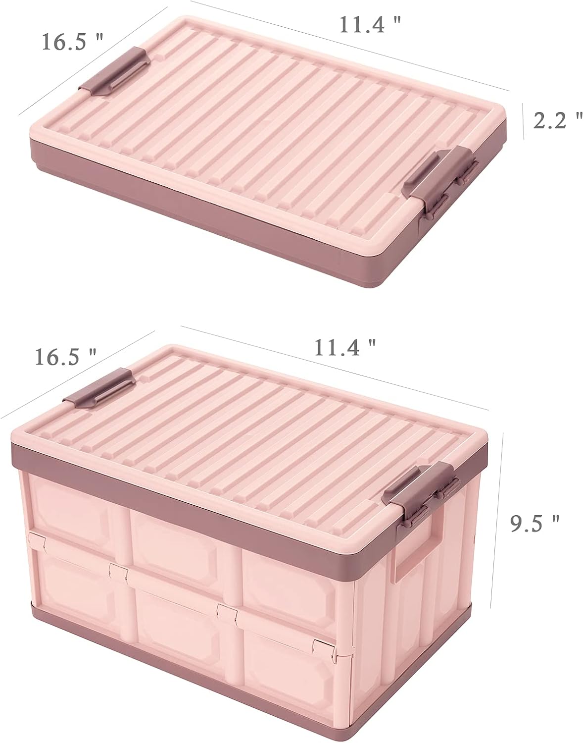 Pink Collapsible Storage Bins with Lids 2-Pack, Folding Plastic Stackable Utility Crates 30L, Durable Containers for Home & Garage Organization