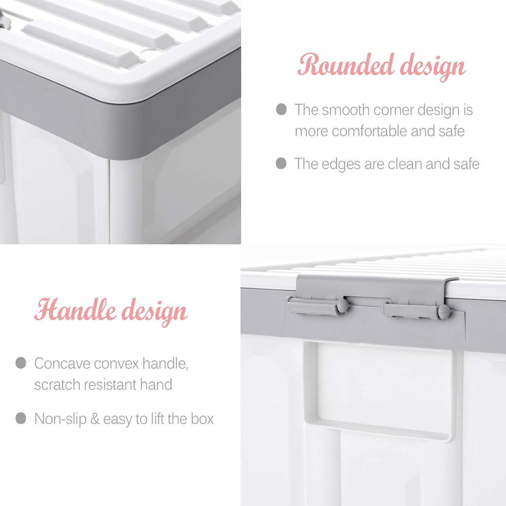 Collapsible Storage Bins with Lids 30L, Folding Plastic Stackable Utility Crates 2-Pack, Durable Containers for Home & Garage Organization - Oyster White