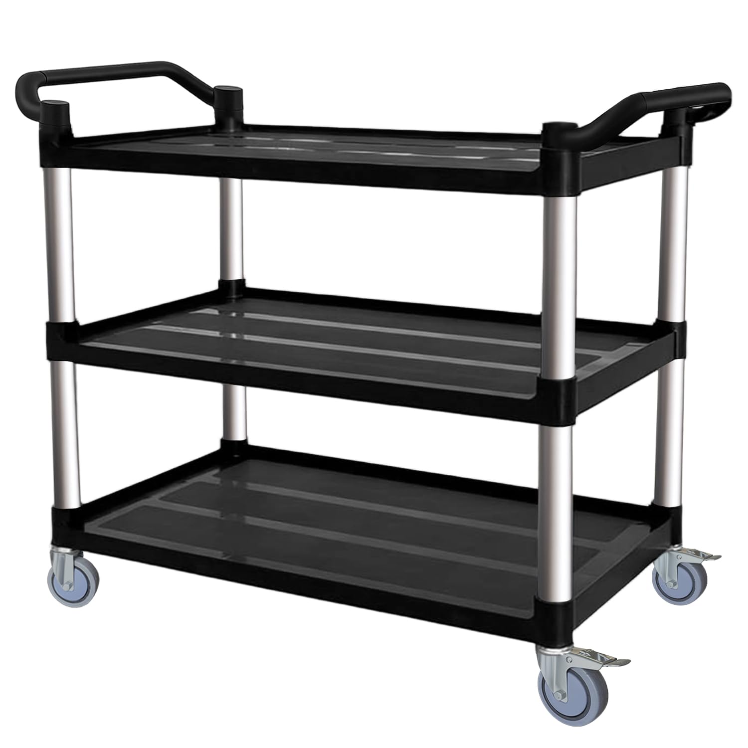 Plastic Utility Carts with Wheels, 3-Tier Rolling Service Cart, 300 lbs Heavy Duty Capacity with 4 inch Silent Casters(2 Lockable), for Home, Office, Restaurant, Warehouse.31.5"× 16" × 38"