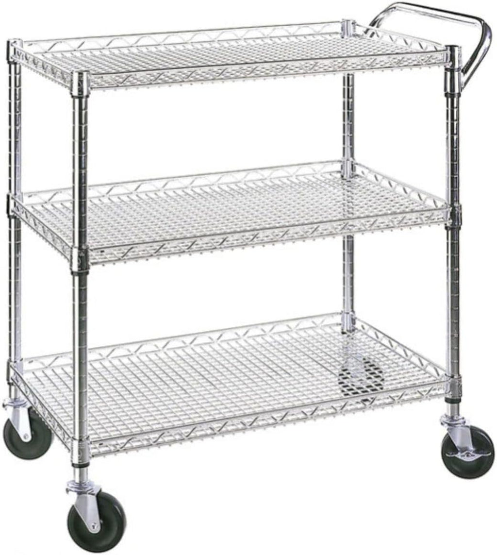 Heavy Duty 3 Tier Rolling Utility Kitchen Cart on Wheels,Large 45"L x 17 1/2"D x 45"H Metal Serving Cart Commercial Grade with Wire Shelving and Handle Bar for Office School Church Kitchen Hardware