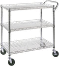 Heavy Duty 3 Tier Rolling Utility Kitchen Cart on Wheels,Large 45"L x 17 1/2"D x 45"H Metal Serving Cart Commercial Grade with Wire Shelving and Handle Bar for Office School Church Kitchen Hardware