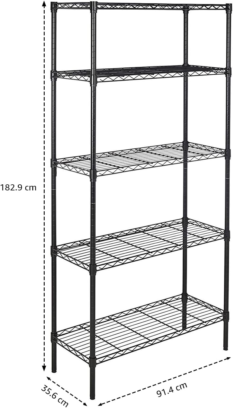 Amazon Basics 5-Shelf Adjustable Heavy Duty Steel Wire Storage Shelves for Garage, Kitchen, Easy Assembly, 36" x 14" x 72", Black | Heavy Duty, Adjustable, for Kitchen, Garage, Shelving Organizer