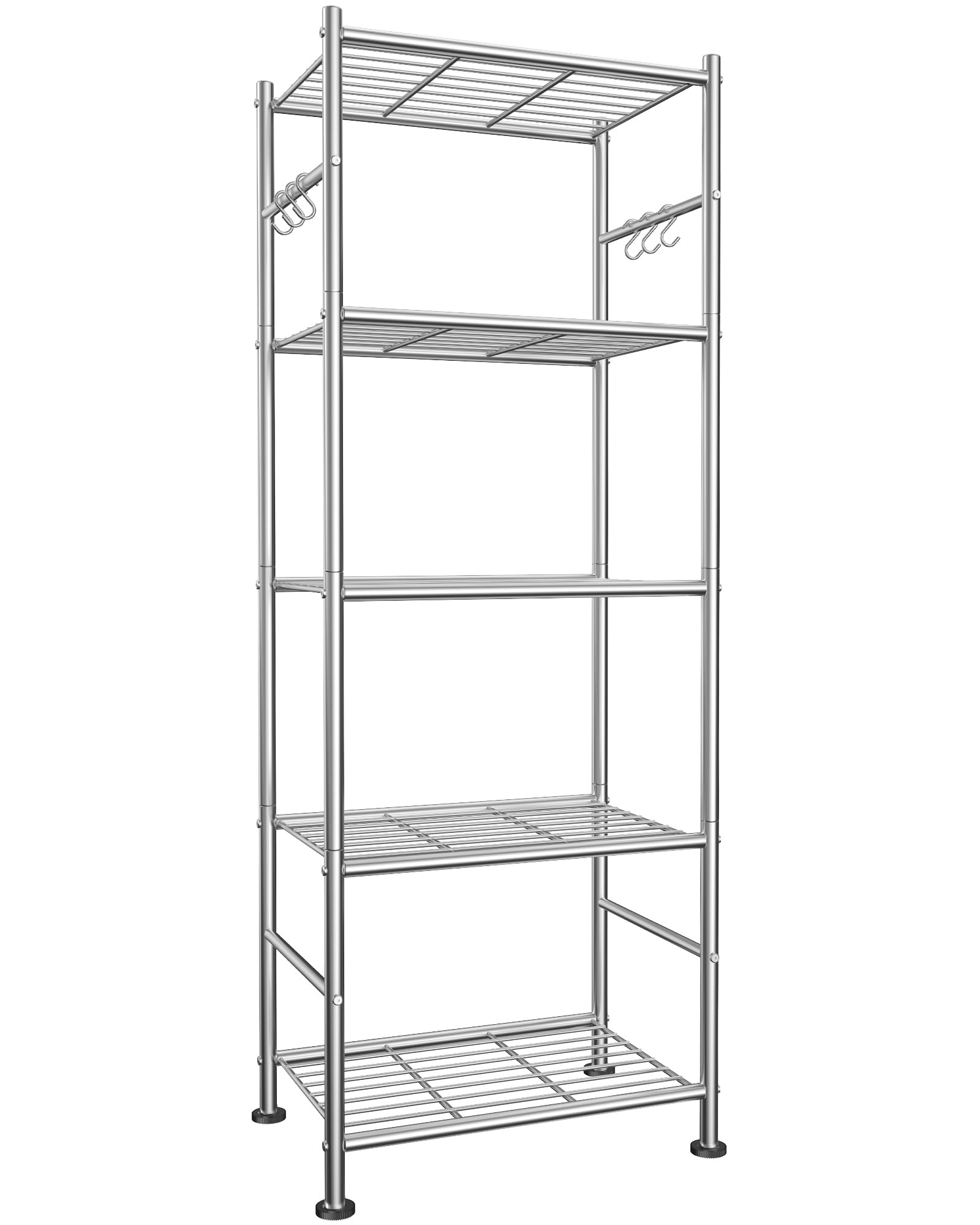 Sakugi Storage Shelves - 5-Tier Large Capacity Shelf Organizer with Hooks, Heavy-Duty Garage Shelving with Leveling Feet, Wobble-Free Rack for Bedroom, Balcony, Garage, 18.1"×12.4"×56.8", Black