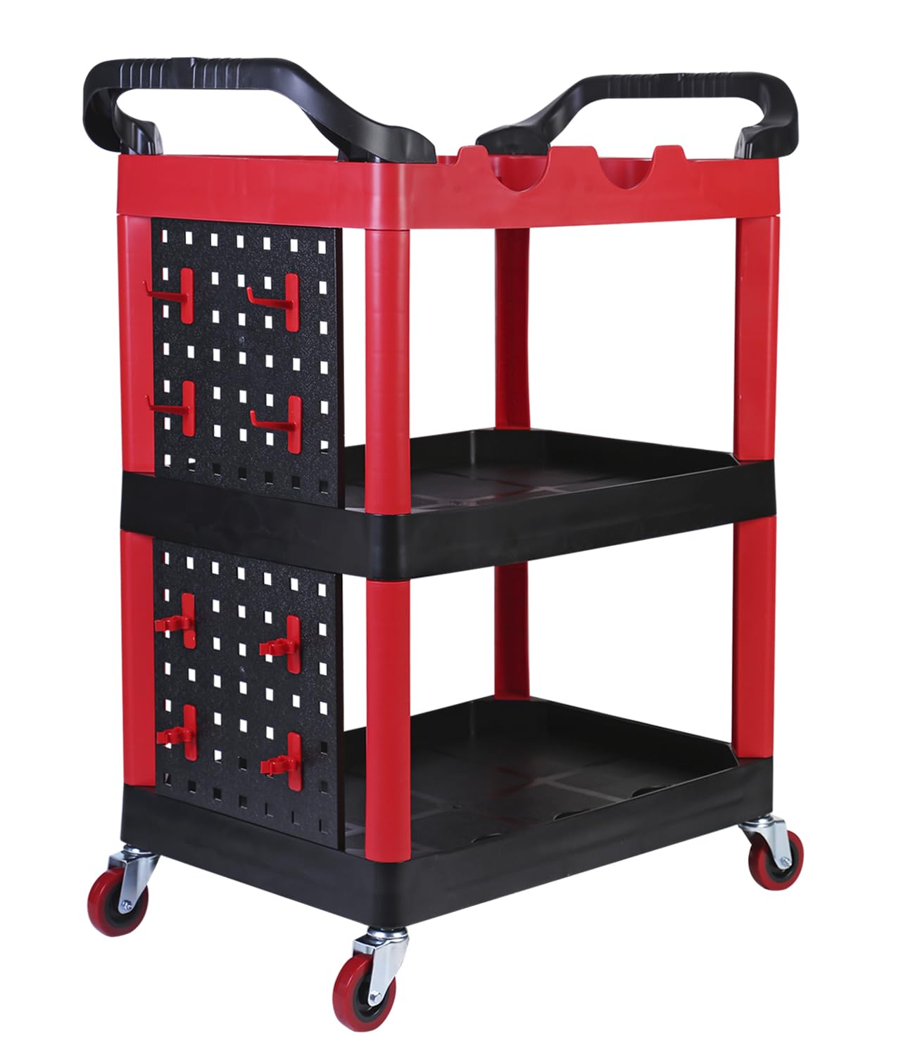 MaxWorks 80774 3-Shelf Utility Plastic Cart with Wheels-225 Lbs Maximum Capacity , Black