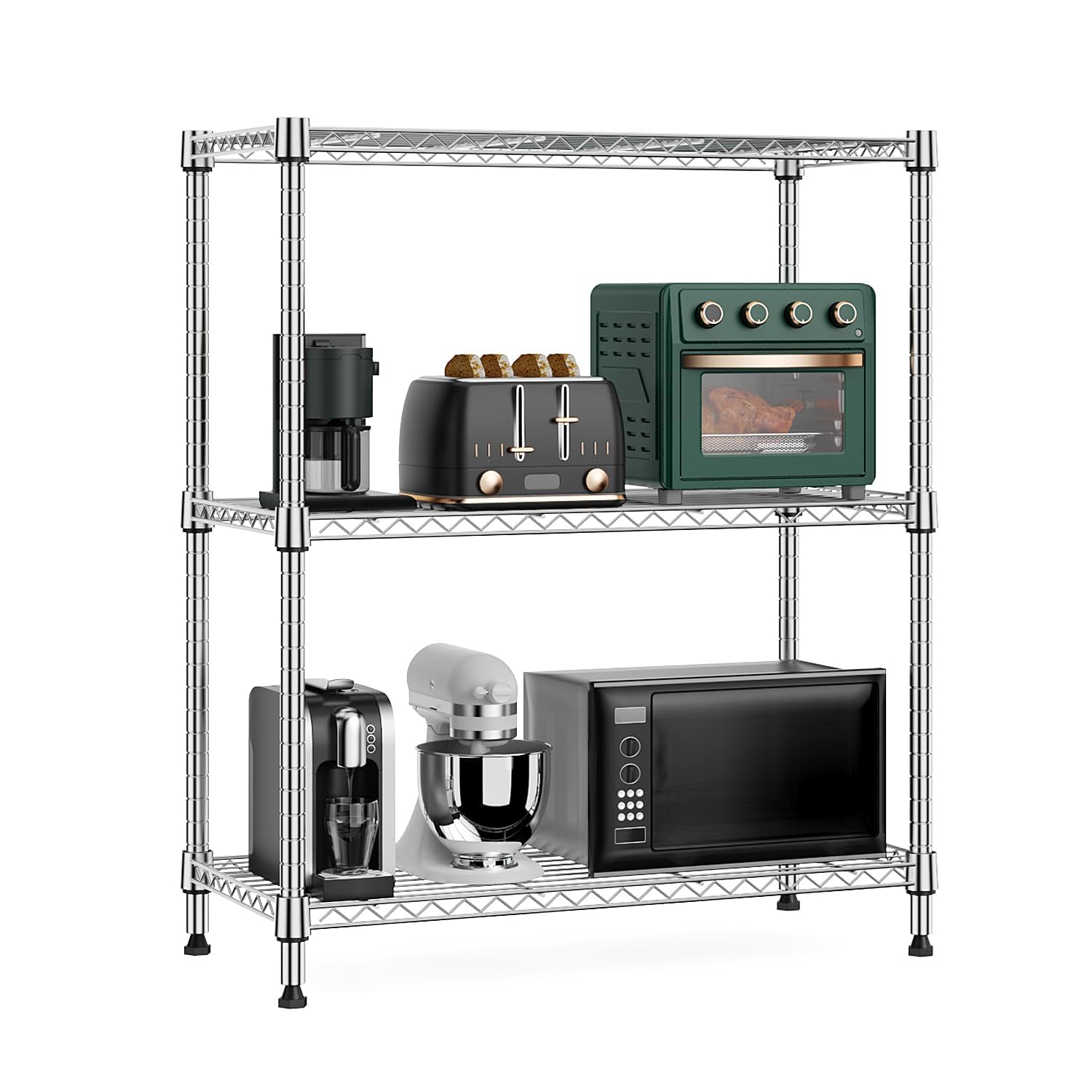 M MZG 5-Shelf Storage Shelves,Wire Shelving Heavy Duty Metal Storage Shelving Unit Adjustable Garage Shelving Rack Pantry Kitchen (Chrome, 4 Tier,15.8" D x 45.3" W x 59.4" H)