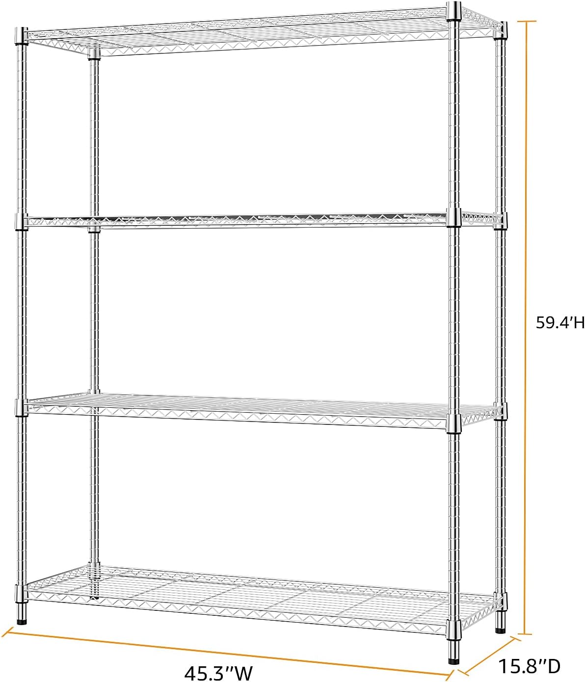 M MZG 5-Shelf Storage Shelves,Wire Shelving Heavy Duty Metal Storage Shelving Unit Adjustable Garage Shelving Rack Pantry Kitchen (Chrome, 4 Tier,15.8" D x 45.3" W x 59.4" H)