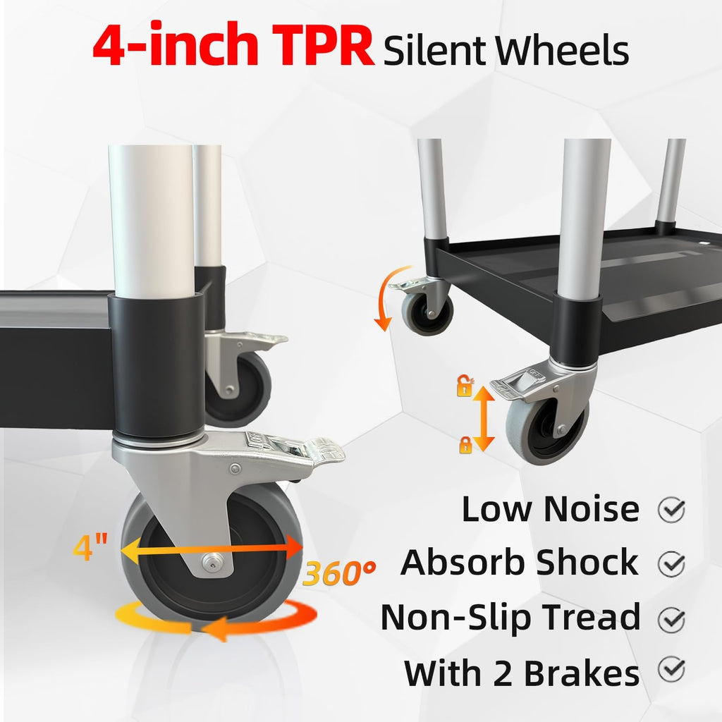 Plastic Utility Carts with Wheels, 3-Tier Rolling Service Cart, 300 lbs Heavy Duty Capacity with 4 inch Silent Casters(2 Lockable), for Home, Office, Restaurant, Warehouse.31.5"× 16" × 38"