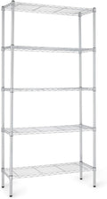 Amazon Basics 5-Shelf Adjustable Heavy Duty Steel Wire Rack, Space Saving Storage Shelving Organizer for Kitchen, Garage, No-Tool Assembly, 350 lbs Weight Capacity, 36" x 14" x 72", Chrome