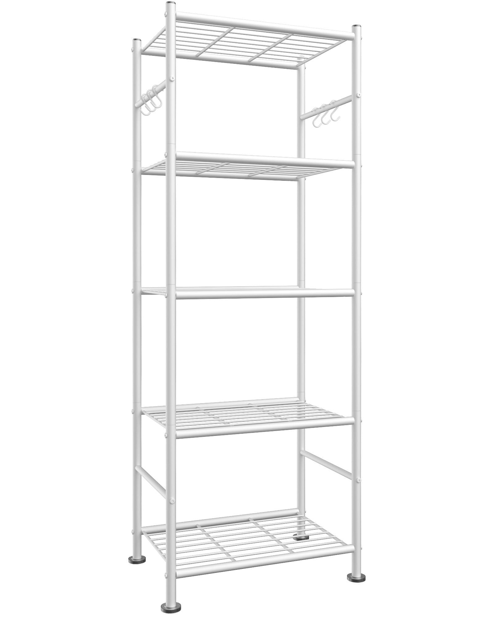 Sakugi Storage Shelves - 5-Tier Large Capacity Shelf Organizer with Hooks, Heavy-Duty Garage Shelving with Leveling Feet, Wobble-Free Rack for Bedroom, Balcony, Garage, 18.1"×12.4"×56.8", Black