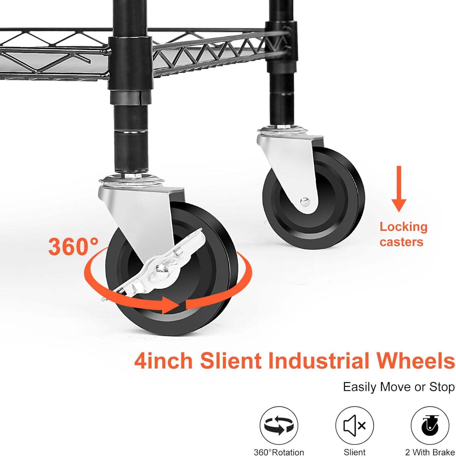 BolDuck Heavy Duty Utility Cart, 990Lbs Capacity 3 Tier Rolling Carts with Wheels, Kitchen Cart on Wheels with Storage, Commercial Grade Metal Serving Carts with Wire Shelving &Handle Bar, Black