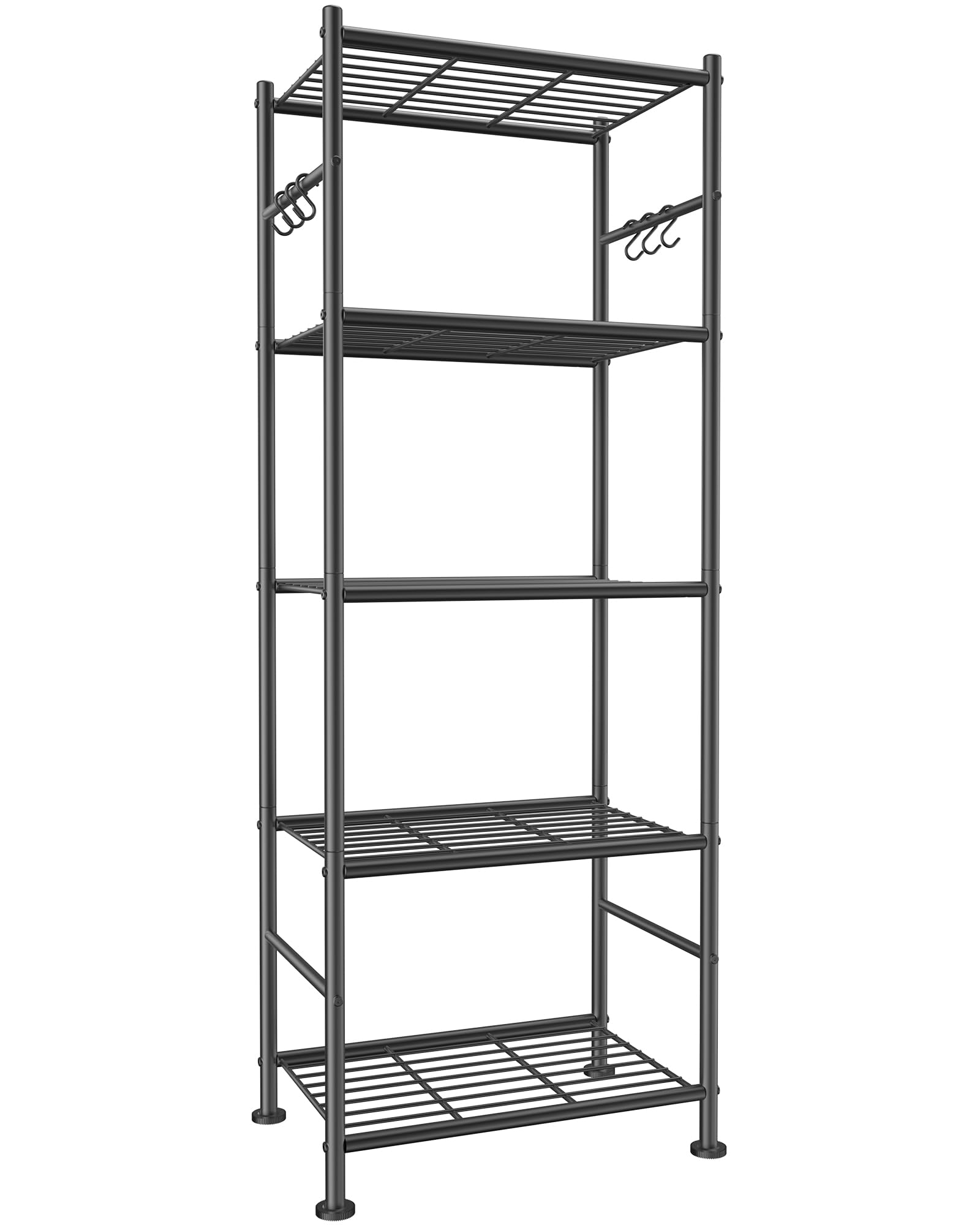 Sakugi Storage Shelves - 5-Tier Large Capacity Shelf Organizer with Hooks, Heavy-Duty Garage Shelving with Leveling Feet, Wobble-Free Rack for Bedroom, Balcony, Garage, 18.1"×12.4"×56.8", Black
