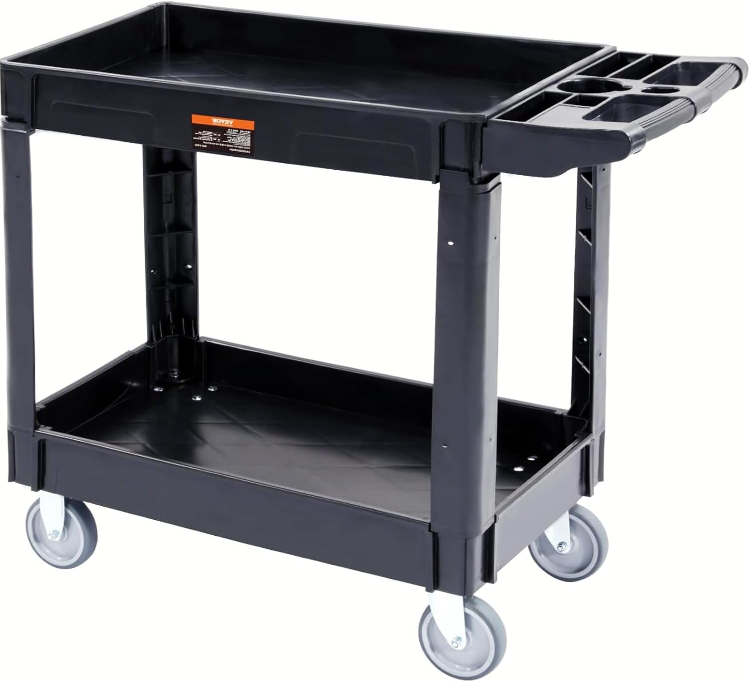 VEVOR Utility Service Cart, 2 Shelf 550LBS Heavy Duty Plastic Rolling Utility Cart, Medium Lipped Shelf, 360° Swivel Wheels, Ergonomic Storage Handle for Warehouse Garage, Black