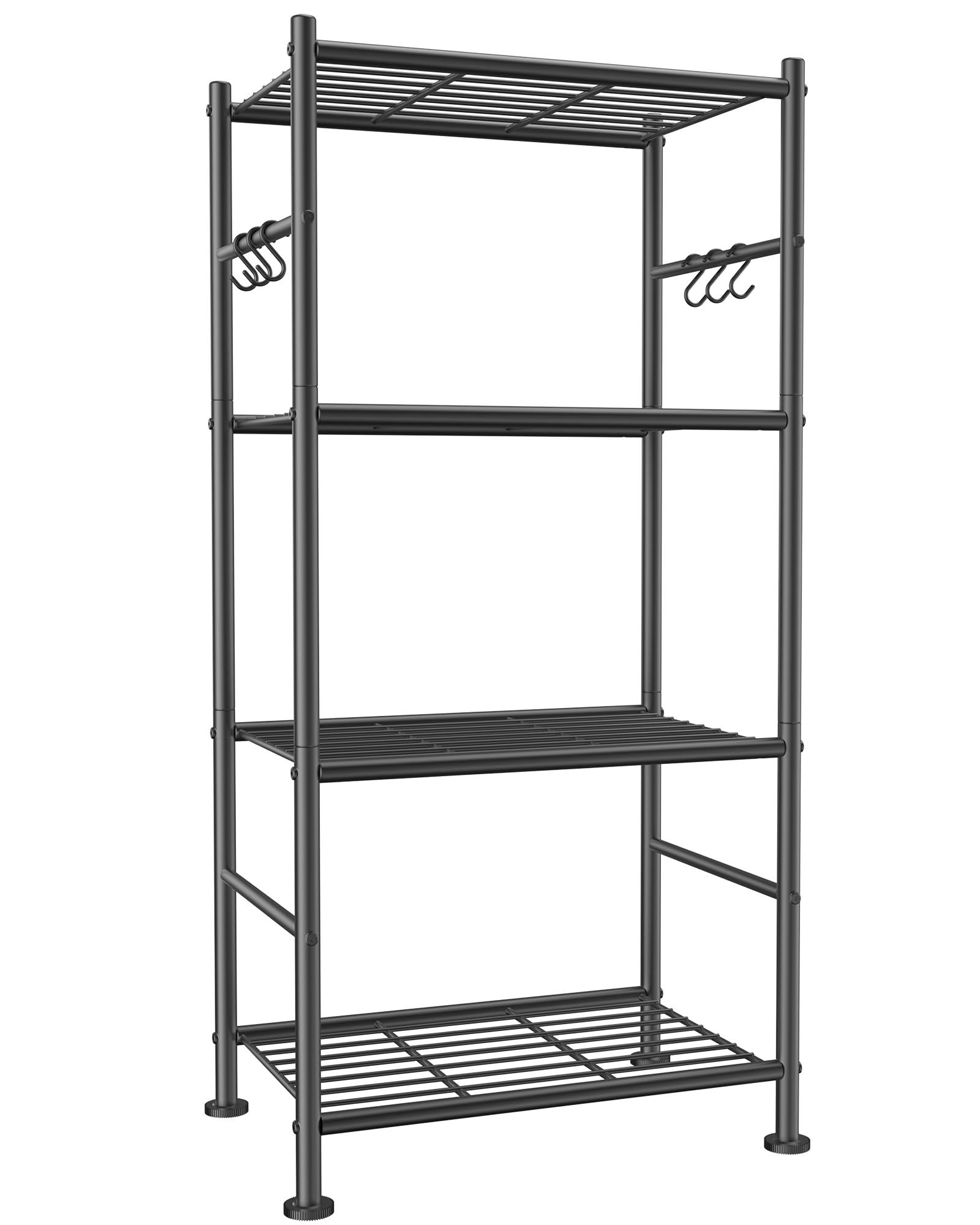 Sakugi Storage Shelves - 5-Tier Large Capacity Shelf Organizer with Hooks, Heavy-Duty Garage Shelving with Leveling Feet, Wobble-Free Rack for Bedroom, Balcony, Garage, 18.1"×12.4"×56.8", Black