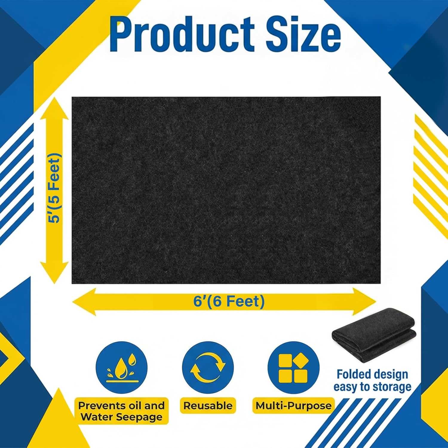 AHEONLAR Oil Spill Mat, 60" x 72" Waterproof Garage Floor Mat, Durable Garage Floor Mats for Under Car, Oil Change Mat Easy to Clean, Washable Garage Mat Protect Floor from Spill & Stain（Black）