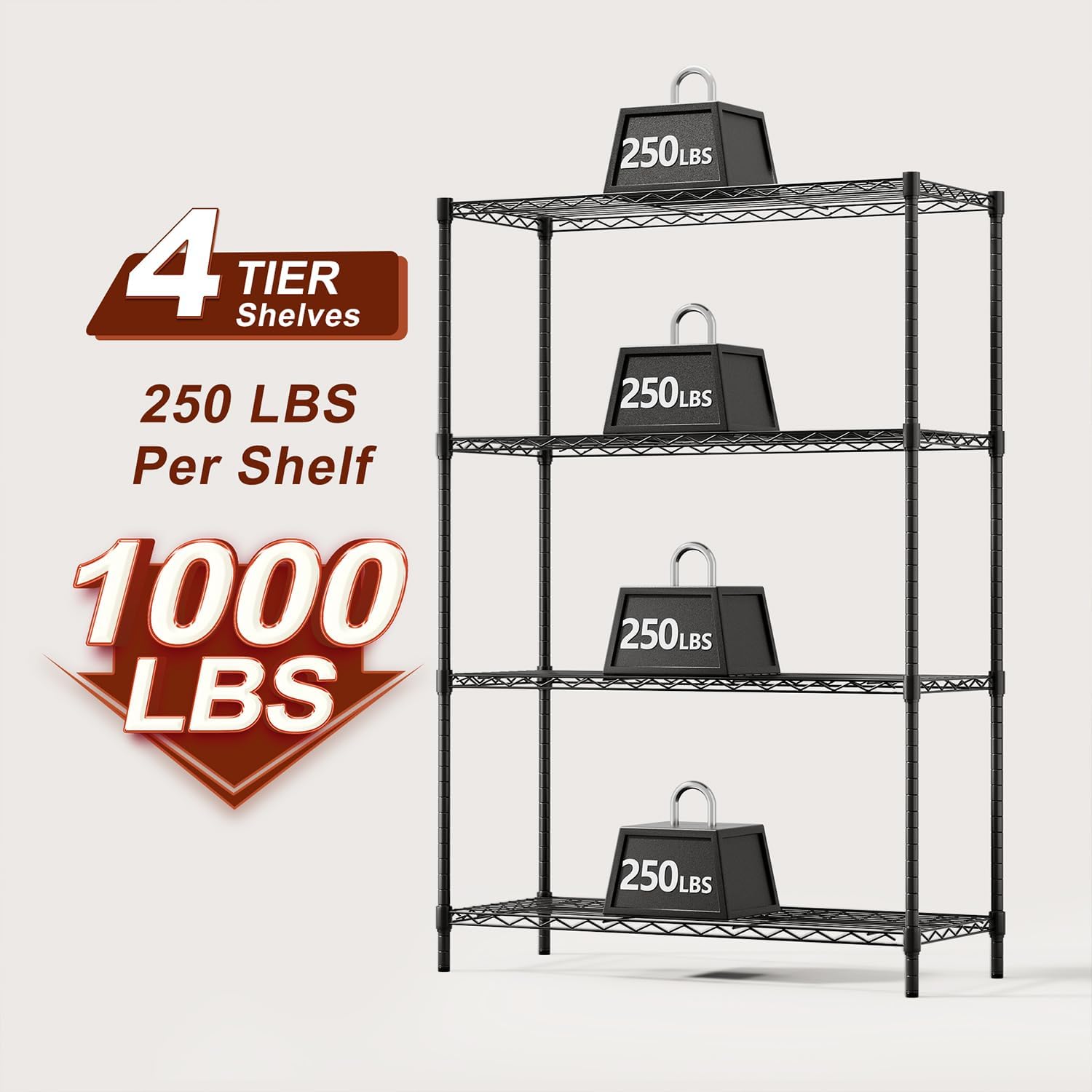 BestOffice | 4-Tier Wire Storage Shelves | 36x14x54 | Black | with Adjustable Racks | Heavy-Duty Metal Shelf, Holds Upto 1000 lbs | No-Tool Assembly | Ideal for Home & Garage Shelving