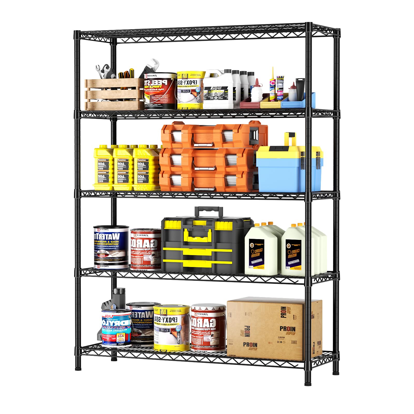 SINGAYE 4 Shelves Adjustable Shelf Heavy Duty Shelves 1400LBS Wire Storage Shelving Metal Organizer Wire Rack Black 18" D X 46" W X 59" H