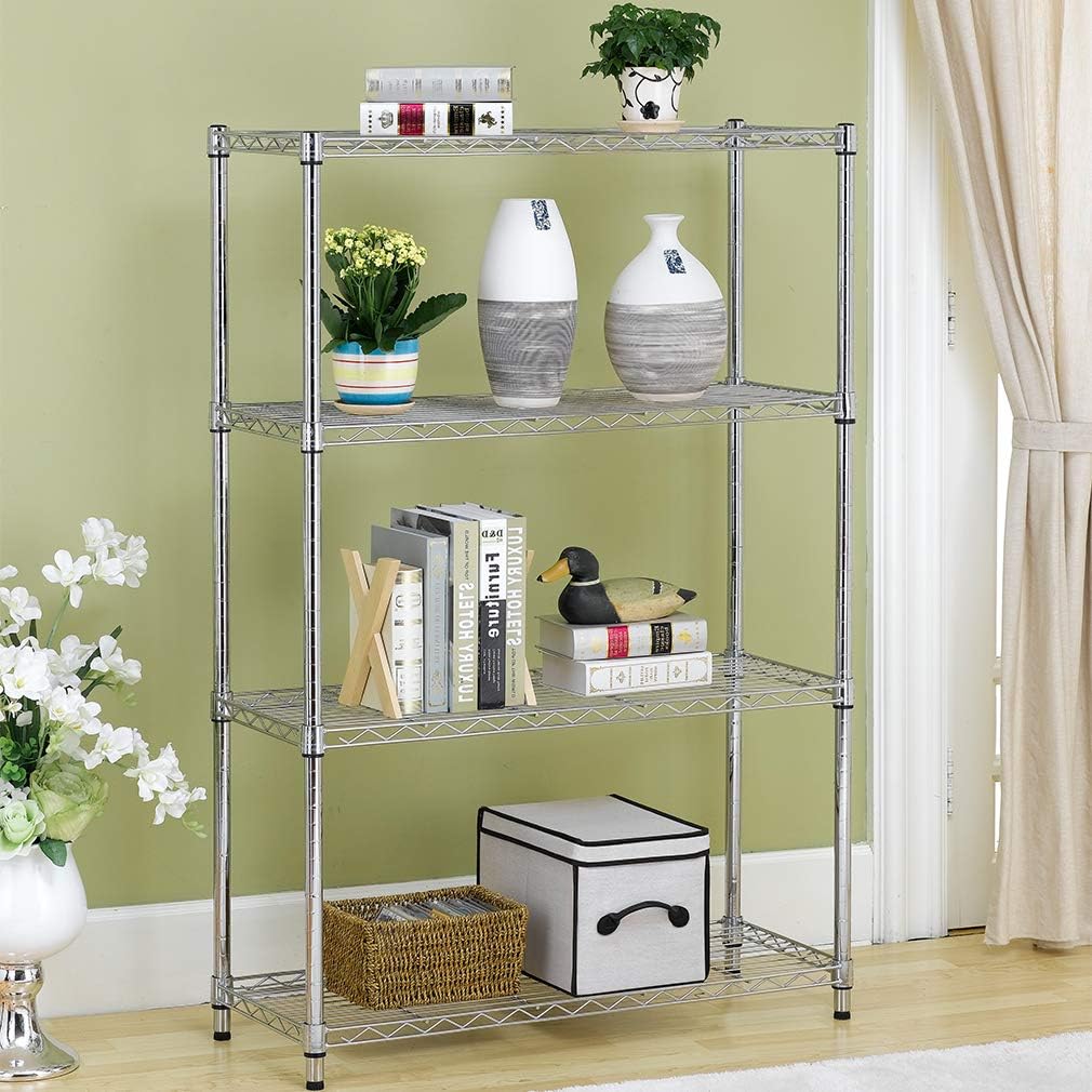 BestOffice | 4-Tier Wire Storage Shelves | 36x14x54 | Chrome | with Adjustable Racks | Heavy-Duty Metal Shelf, Holds Upto 1000 lbs | No-Tool Assembly | Ideal for Home & Garage Shelving
