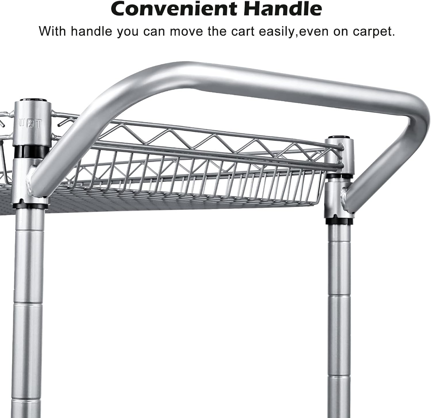WDT 990Lbs Capacity Heavy Duty Rolling Utility Cart, NSF Rolling Carts with Wheels,Commercial Grade Metal Cart with Handle Bar & Shelf Liner,Trolley Serving Cart for Restaurant,Kitchen,Gray