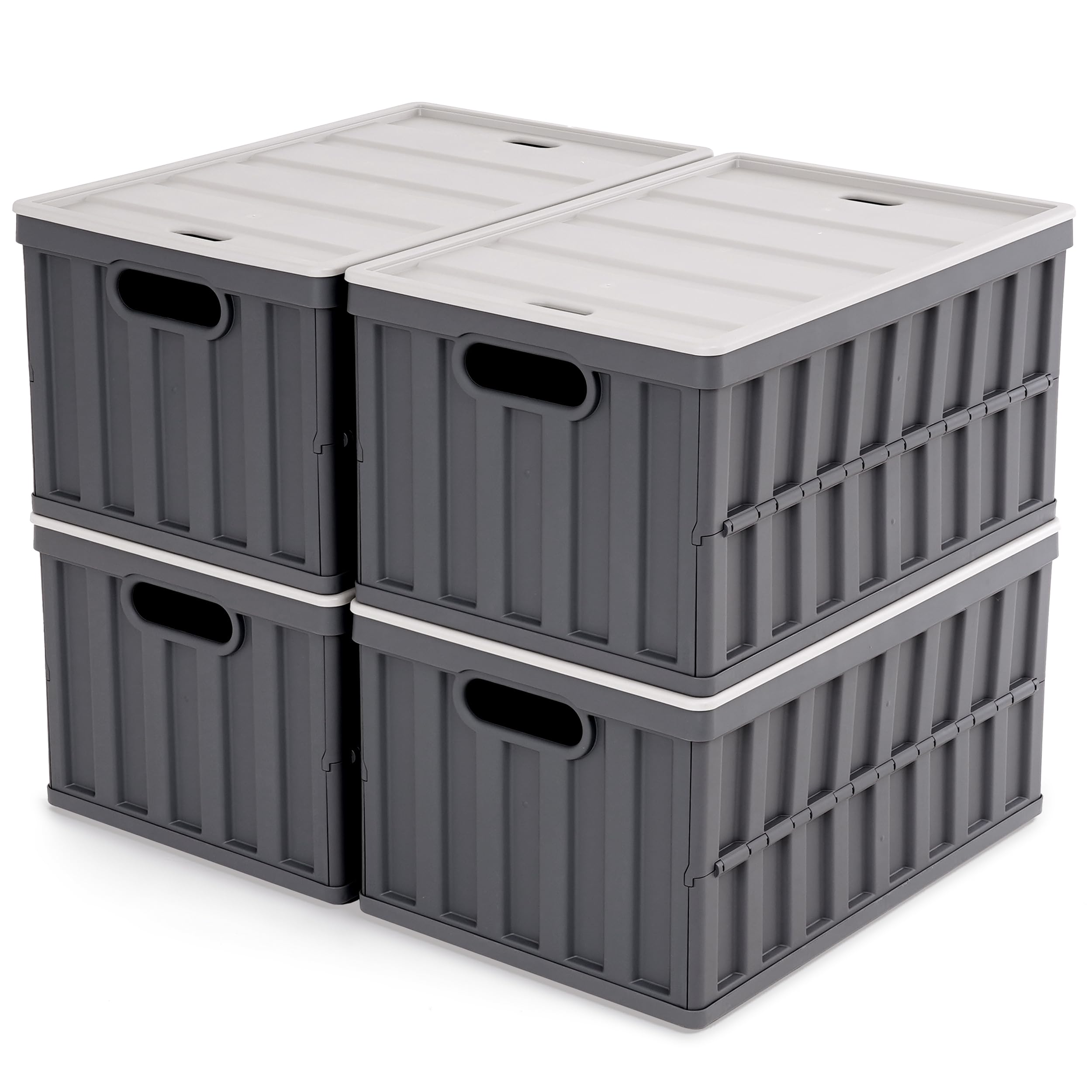Citylife 64L Collapsible Storage Bins with Lids Plastic Storage Containers for Organizing Stackable Storage Box Large Heavy Duty Utility Crates, 2 Packs