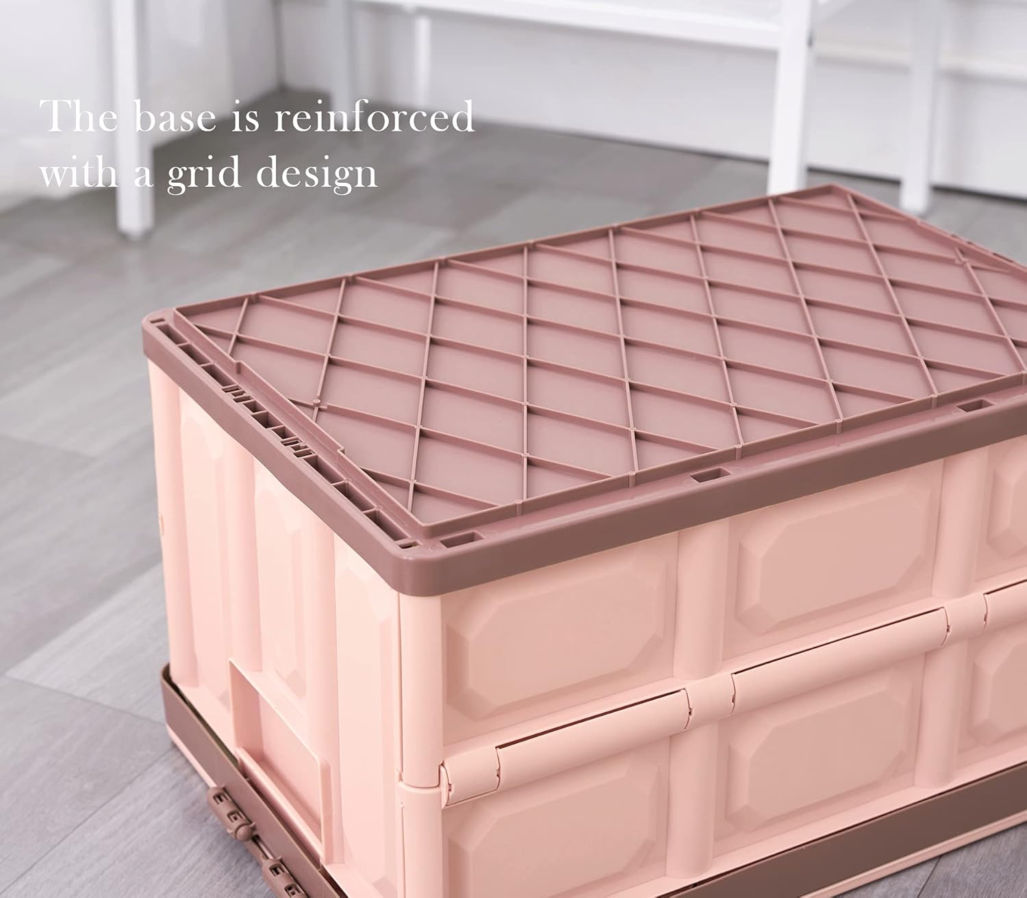 Pink Collapsible Storage Bins with Lids 2-Pack, Folding Plastic Stackable Utility Crates 30L, Durable Containers for Home & Garage Organization