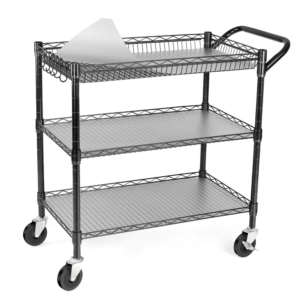 WDT 990Lbs Capacity Heavy Duty Rolling Utility Cart, NSF Rolling Carts with Wheels,Commercial Grade Metal Cart with Handle Bar & Shelf Liner,Trolley Serving Cart for Restaurant,Kitchen,Gray