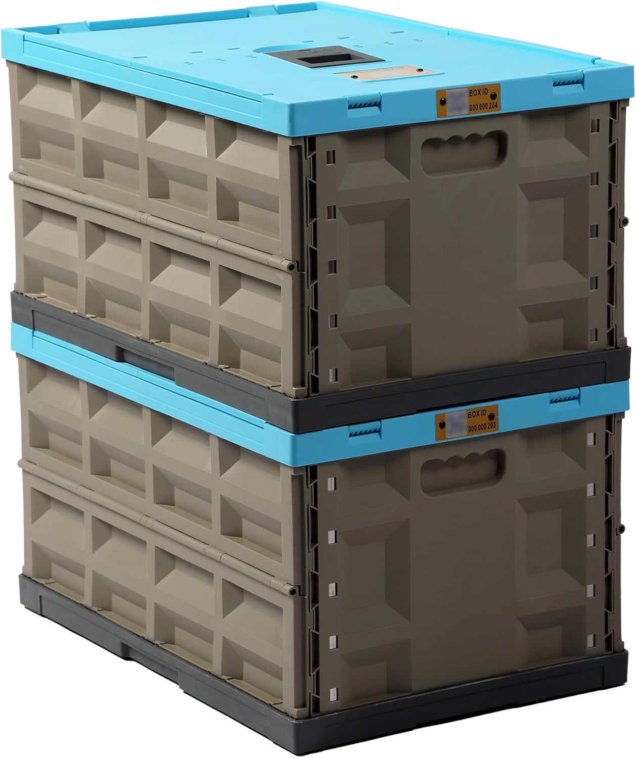 2 Pack Heavy Duty Storage Bins with Lids, 12 Gallon Collapsible Plastic Containers, 400 LBS Stacking Strength Foldable Locking Box for Garage, Camping, Truck Bed (Blue - 45L - Pack of 2)