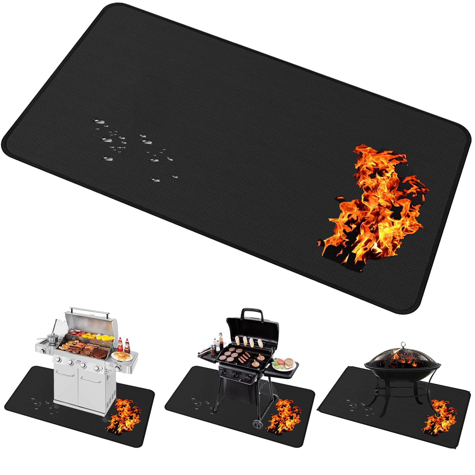 Under Grill Mats for Outdoor Grill - 48x40 Inch BBQ Mat for under Barbecue - Double-Sided Fireproof Patio & Deck Protector Mat - Fire Pit Mat -Oil-Proof Grill Floor Pads - Stove Mat Patio Accessories