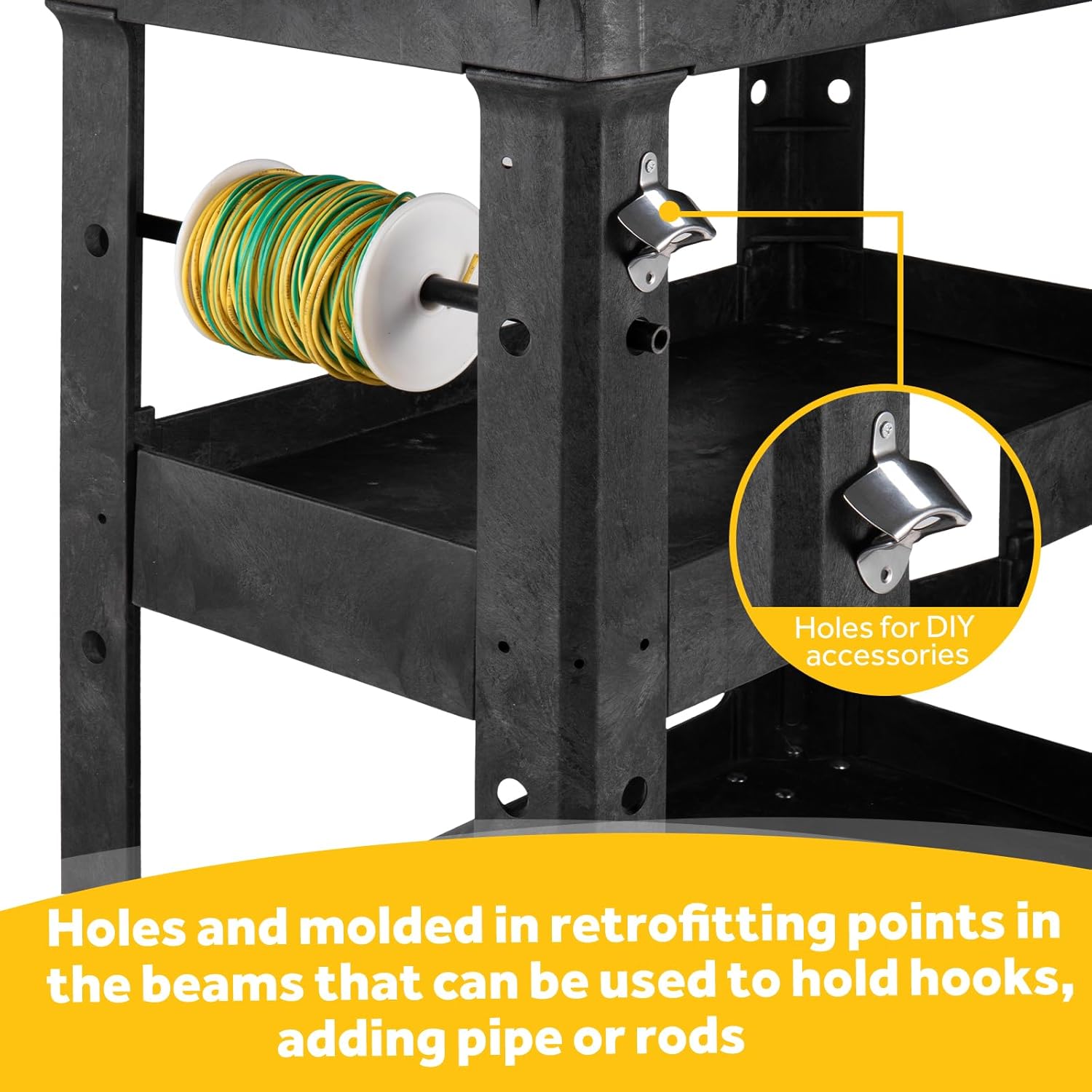 ELAFROS 3 Shelf Heavy Duty Utility Cart, 34" x 17" x 38.5", Rolling Work Cart with 4 Swivel Wheels, Deep Shelves, Safely Holds up to 550 lbs 3-Tier Service Tool Cart, Black