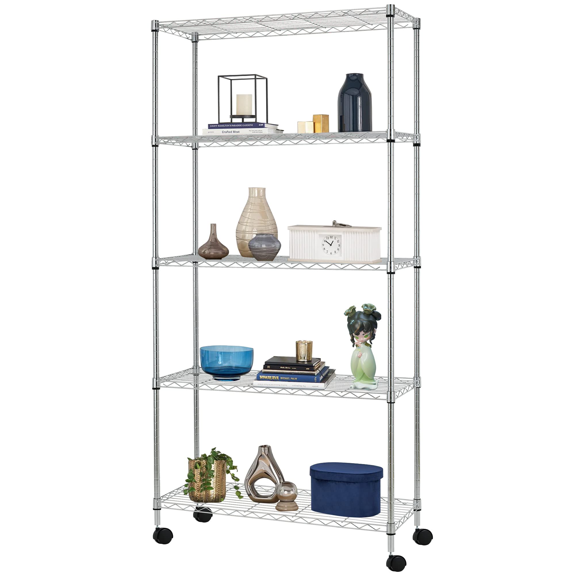 BestOffice | 4-Tier Wire Storage Shelves | 36x14x54 | Chrome | with Adjustable Racks | Heavy-Duty Metal Shelf, Holds Upto 1000 lbs | No-Tool Assembly | Ideal for Home & Garage Shelving