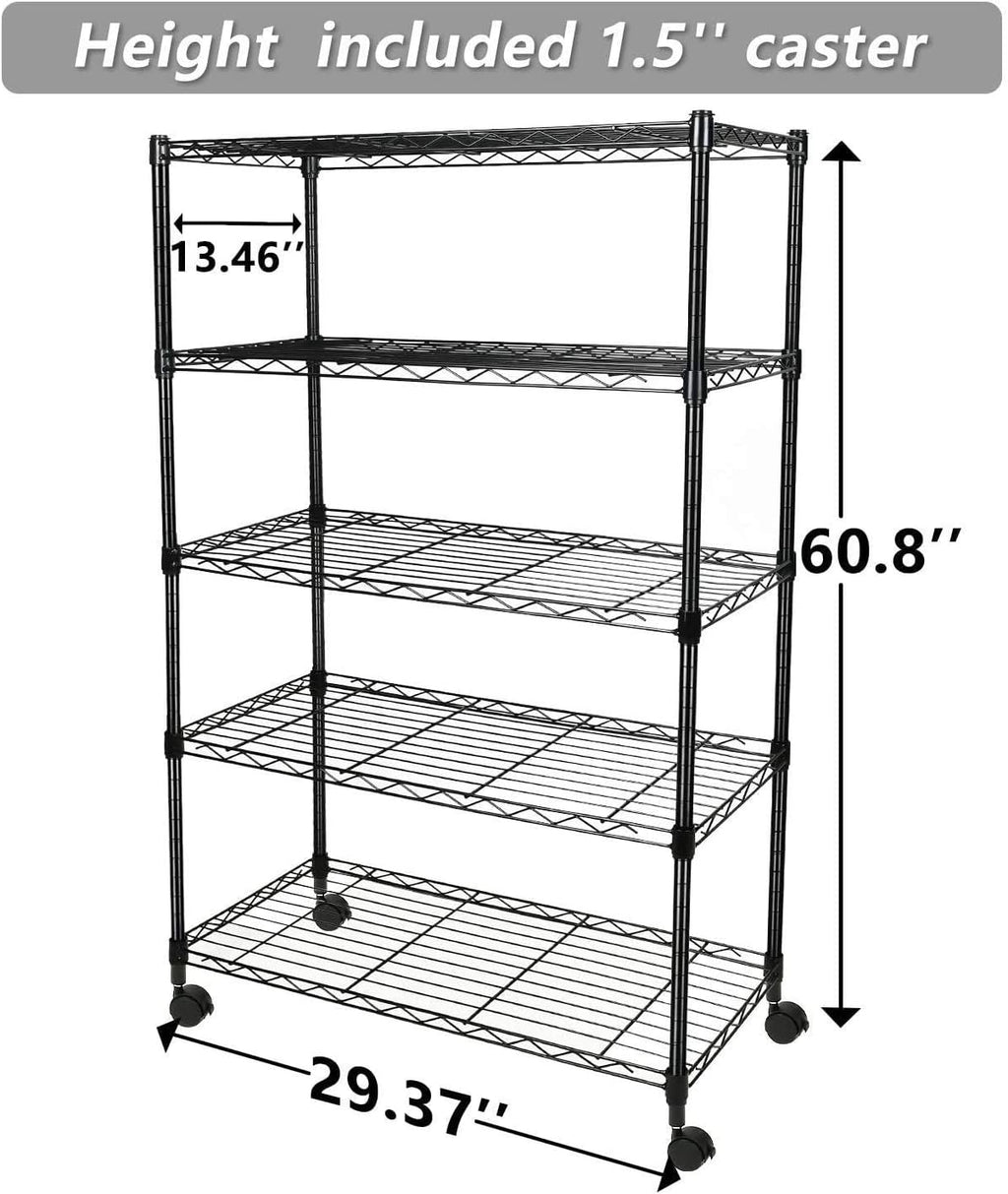 Simple Deluxe Heavy Duty 5-Shelf Storage Shelving Unit, 1250lbs Loading Capacity, 29.92" D x 13.98" W x 61.09" H, Black