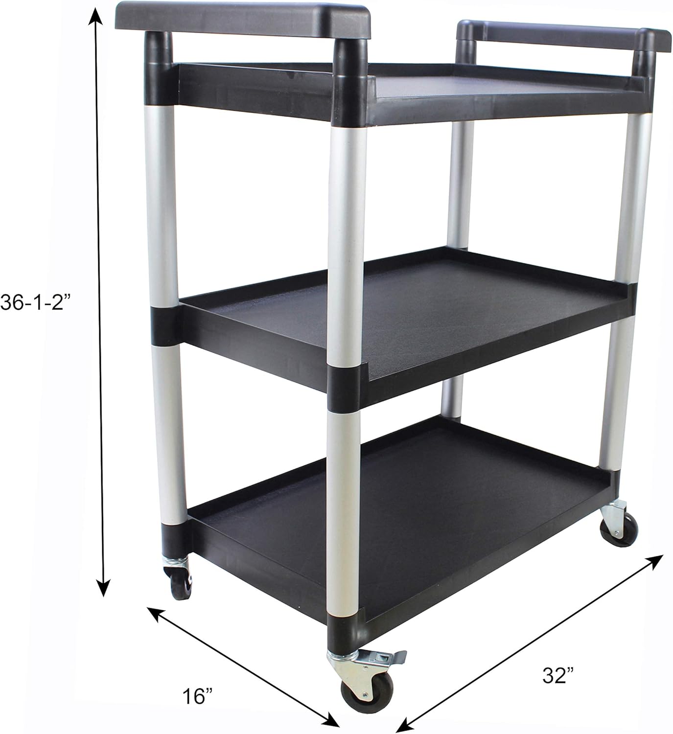 MaxWorks 80774 3-Shelf Utility Plastic Cart with Wheels-225 Lbs Maximum Capacity , Black