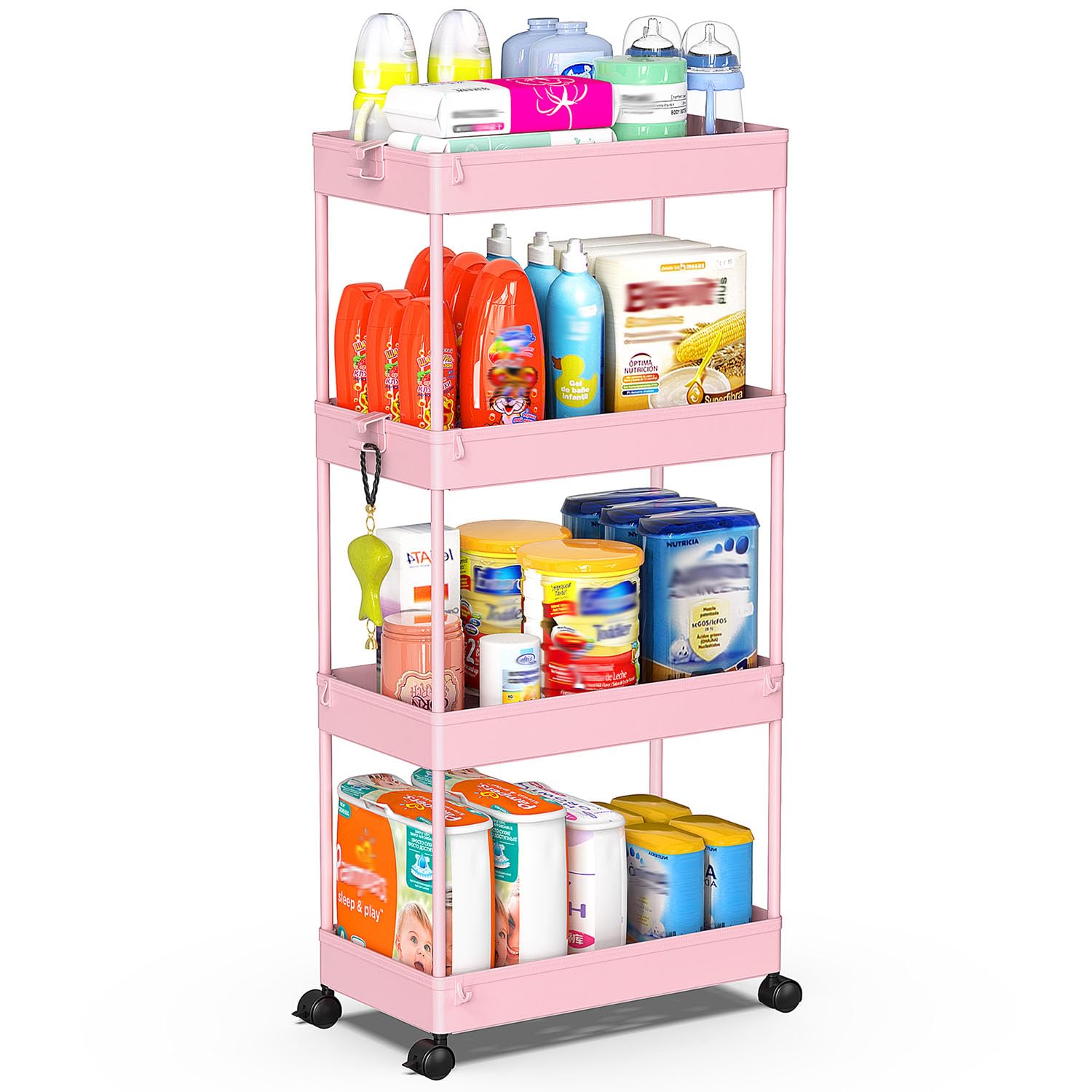 SPACEKEEPER Rolling Storage Cart 3 Tier Bathroom Cart Organizers with Wheels Laundry Room Organization Mobile Shelving Unit Utility Cart Storage Shelves Multi-Functional for Office, Home, Black