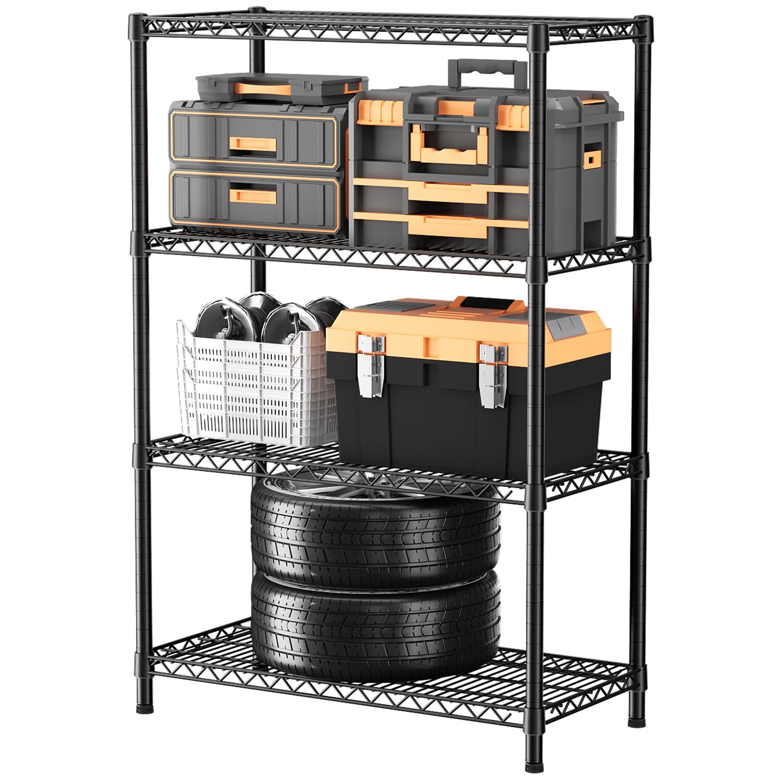 SINGAYE 4 Shelves Adjustable Shelf Heavy Duty Shelves 1400LBS Wire Storage Shelving Metal Organizer Wire Rack Black 18" D X 46" W X 59" H
