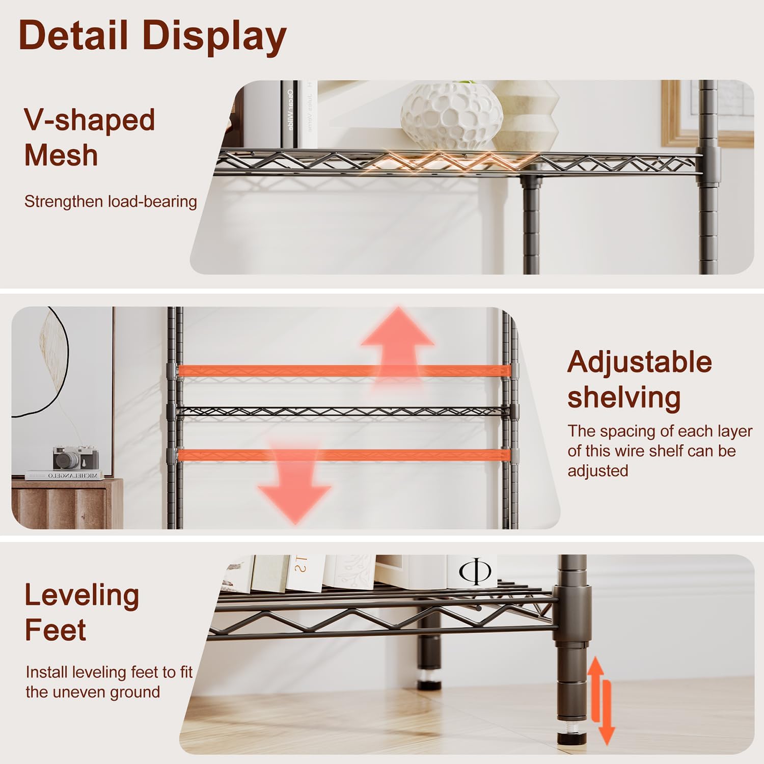 BestOffice | 4-Tier Wire Storage Shelves | 36x14x54 | Black | with Adjustable Racks | Heavy-Duty Metal Shelf, Holds Upto 1000 lbs | No-Tool Assembly | Ideal for Home & Garage Shelving