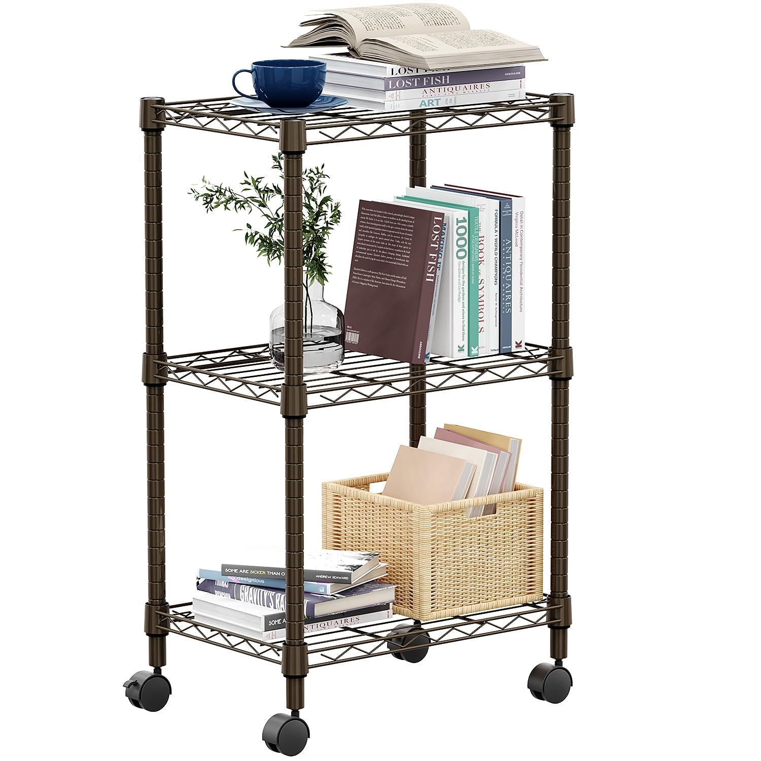 M MZG 5-Shelf Storage Shelves,Wire Shelving Heavy Duty Metal Storage Shelving Unit Adjustable Garage Shelving Rack Pantry Kitchen (Chrome, 4 Tier,15.8" D x 45.3" W x 59.4" H)