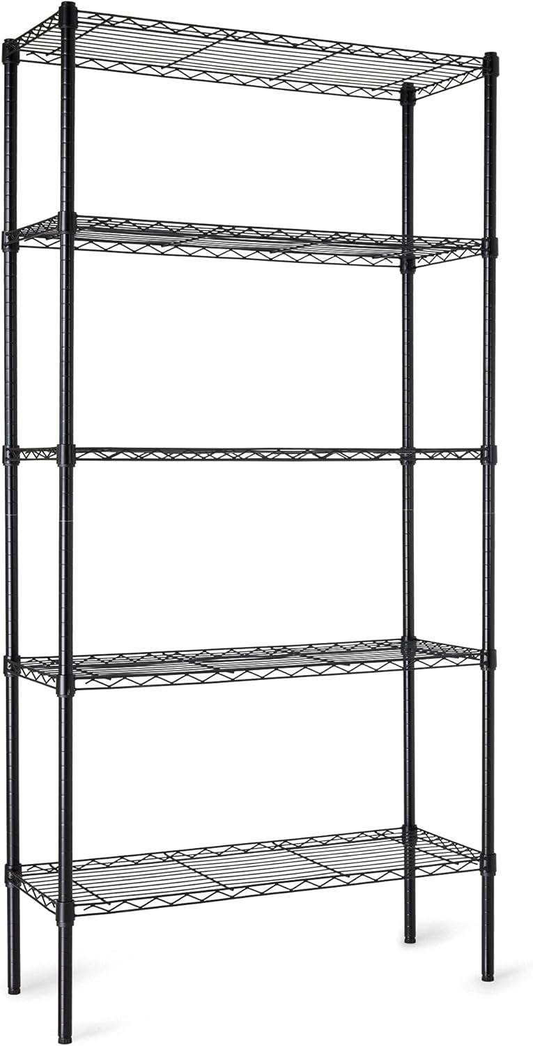 Amazon Basics 5-Shelf Adjustable Heavy Duty Steel Wire Storage Shelves for Garage, Kitchen, Easy Assembly, 36" x 14" x 72", Black | Heavy Duty, Adjustable, for Kitchen, Garage, Shelving Organizer