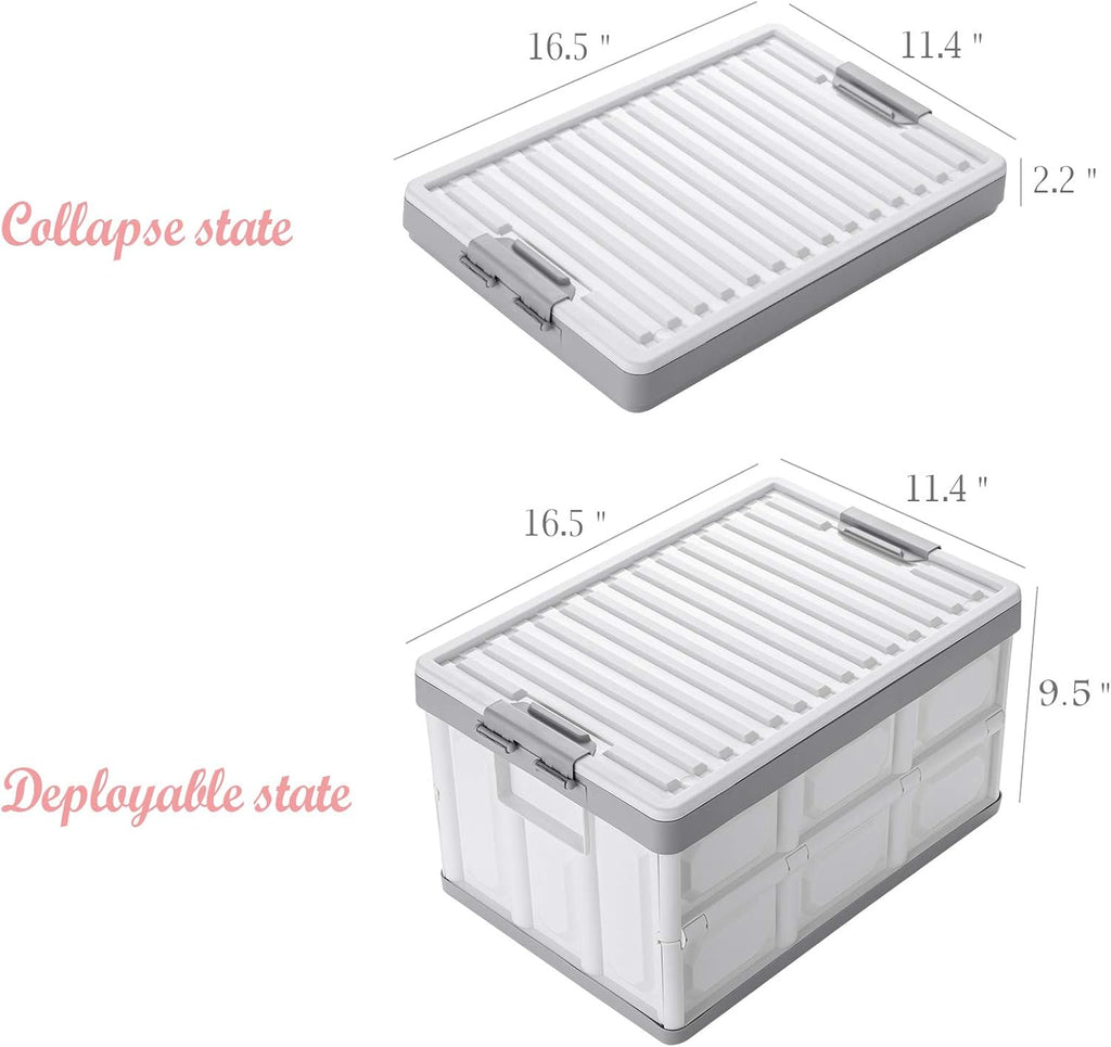 Collapsible Storage Bins with Lids 30L, Folding Plastic Stackable Utility Crates 2-Pack, Durable Containers for Home & Garage Organization - Oyster White