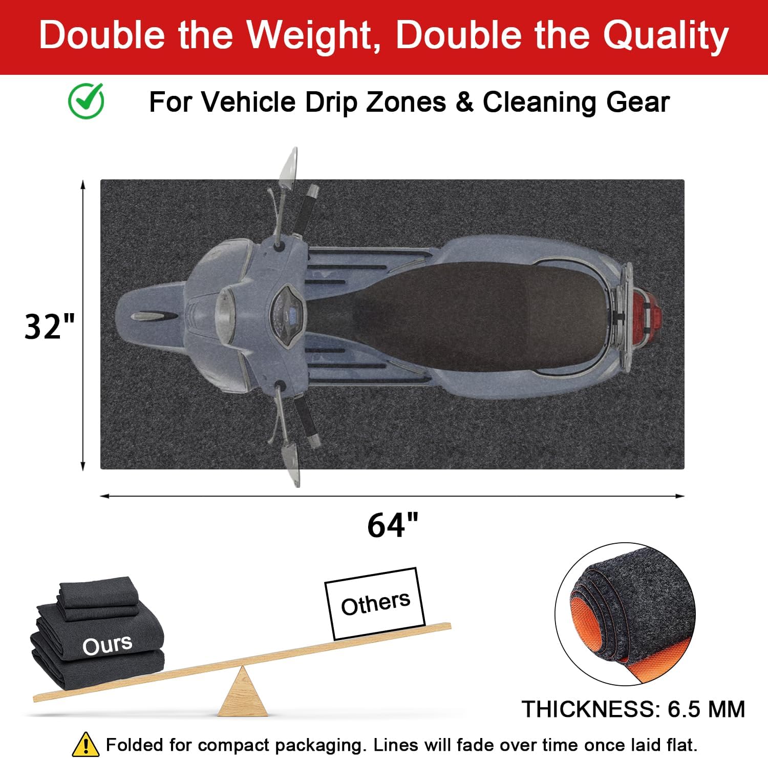 Golener Oil Spill Mat - 64”x32” Garage Floor Mat for Under Car, Rubber Floor Mats, Absorbent Oil Mat, Protect Floor from Spills & Stains, Waterproof, Reusable, Washable, Durable, Heavy Duty, Black