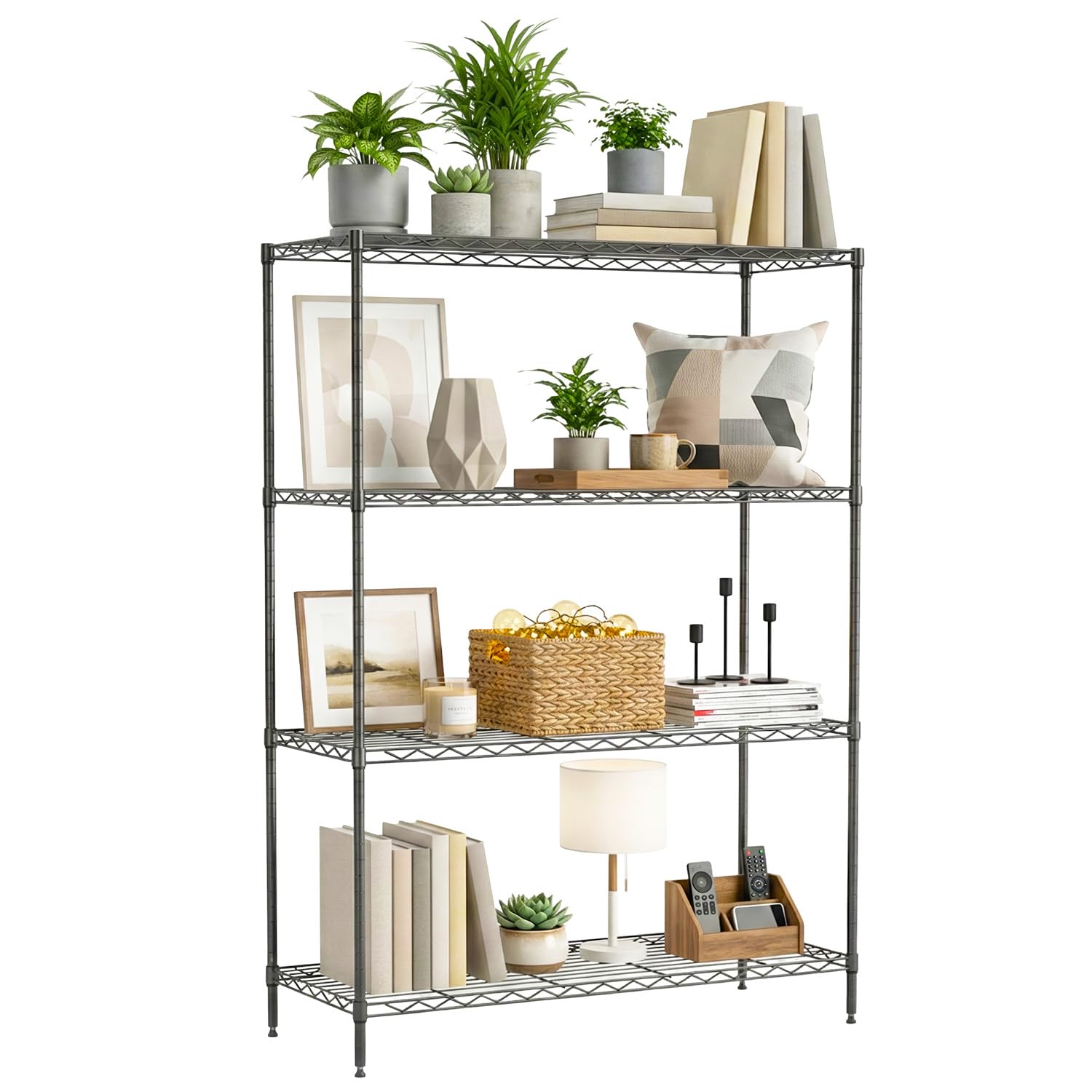 BestOffice | 4-Tier Wire Storage Shelves | 36x14x54 | Black | with Adjustable Racks | Heavy-Duty Metal Shelf, Holds Upto 1000 lbs | No-Tool Assembly | Ideal for Home & Garage Shelving