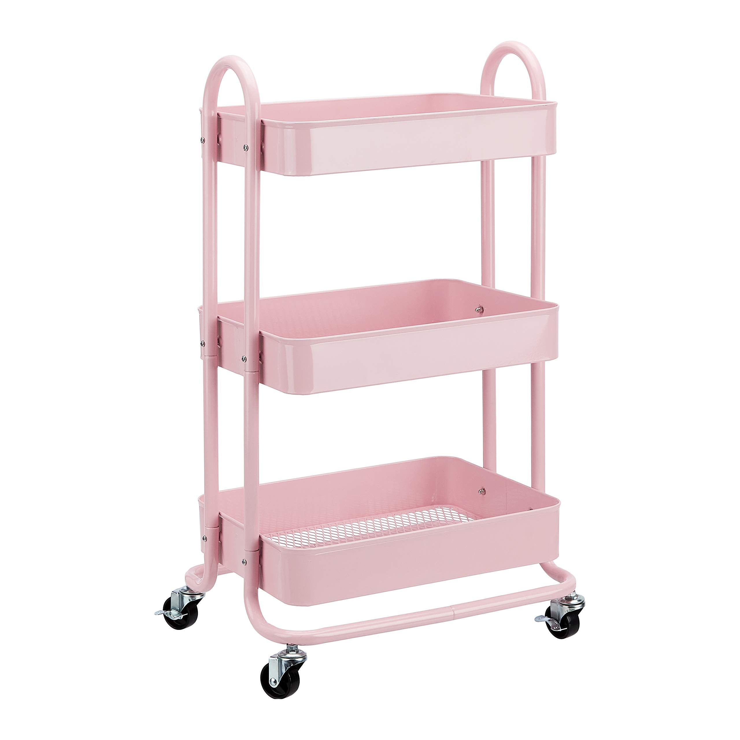 Amazon Basics 3-Tier Rolling Utility Cart, Storage Organizer, Lockable Wheels, Multifunctional Storage, Portable Mobile Shelving Unit, White