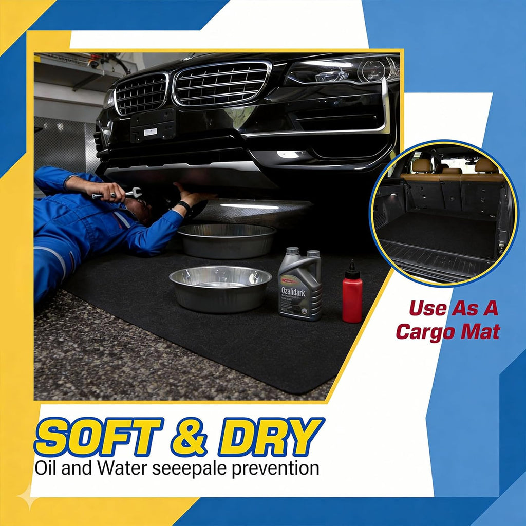 AHEONLAR Oil Spill Mat, 60" x 72" Waterproof Garage Floor Mat, Durable Garage Floor Mats for Under Car, Oil Change Mat Easy to Clean, Washable Garage Mat Protect Floor from Spill & Stain（Black）