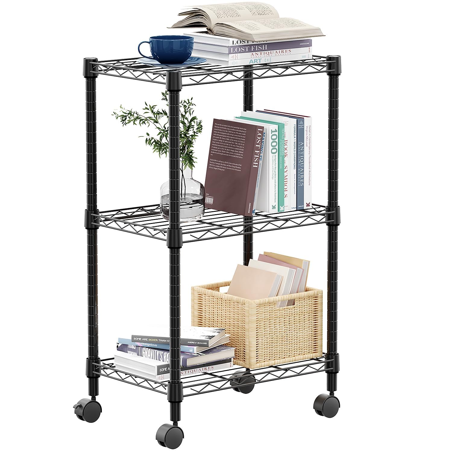 M MZG 5-Shelf Storage Shelves,Wire Shelving Heavy Duty Metal Storage Shelving Unit Adjustable Garage Shelving Rack Pantry Kitchen (Chrome, 4 Tier,15.8" D x 45.3" W x 59.4" H)